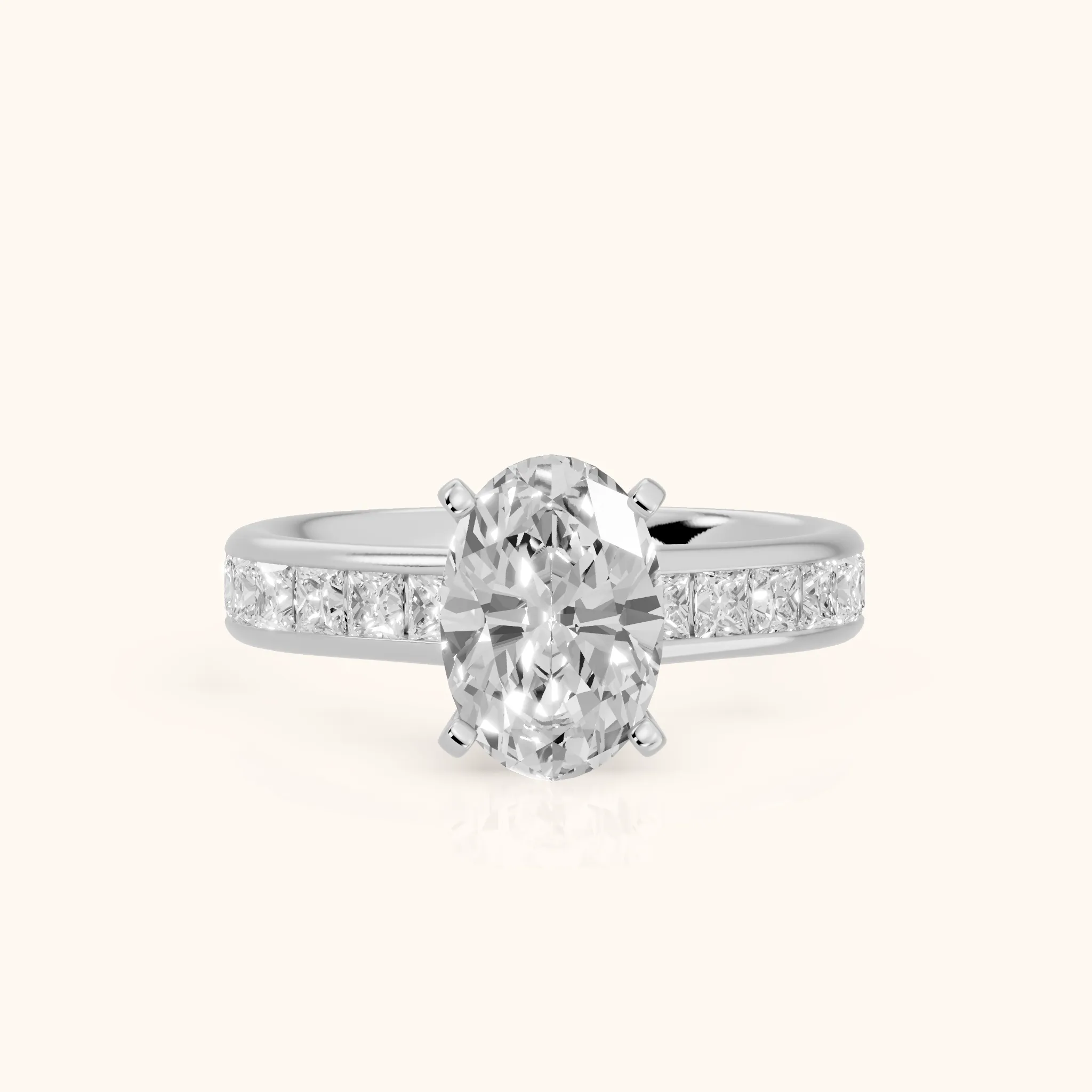 Frisco Channel Set Oval Diamond Engagement Ring in Silver — view 1