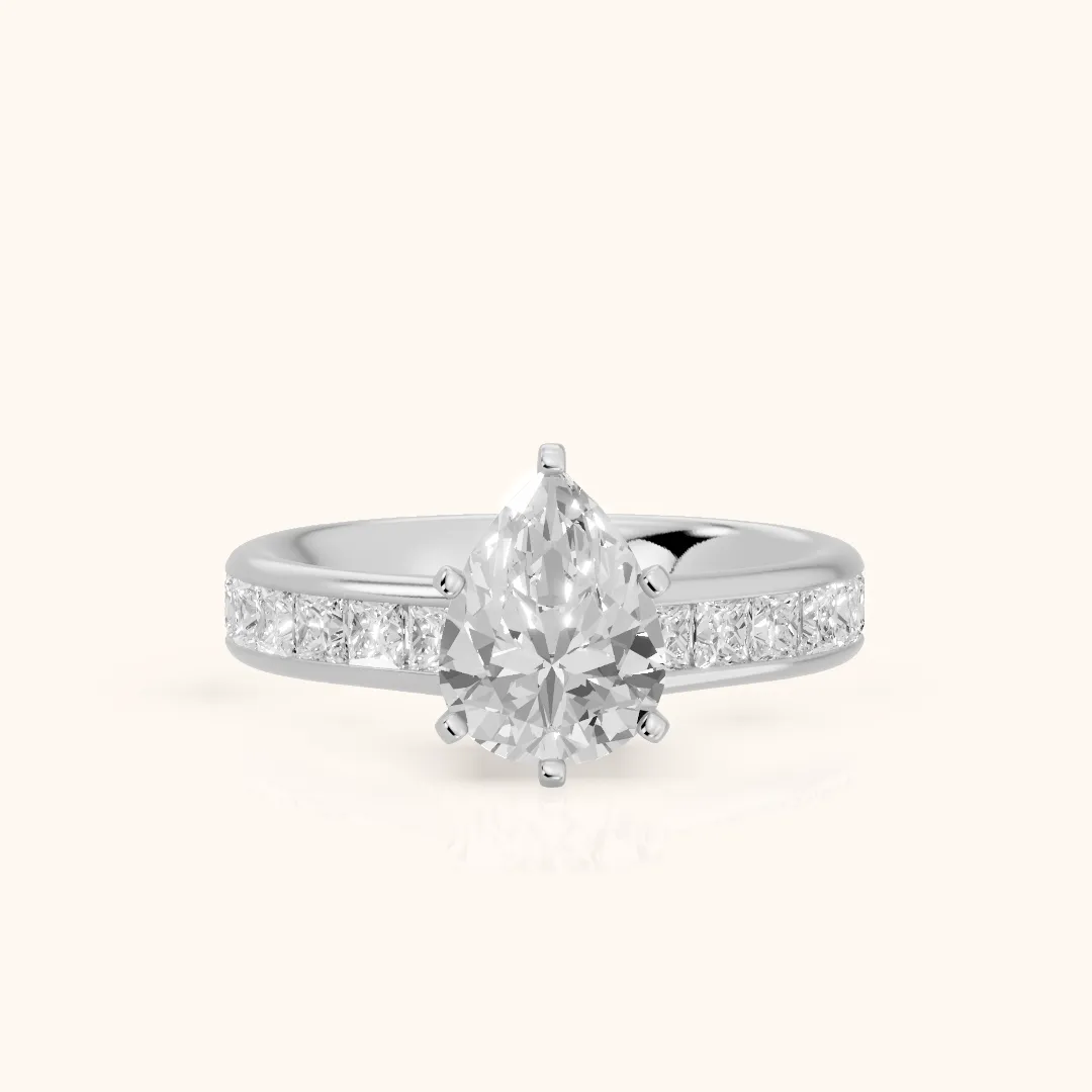 Frisco Channel Set Pear Diamond Engagement Ring in Silver — view 2