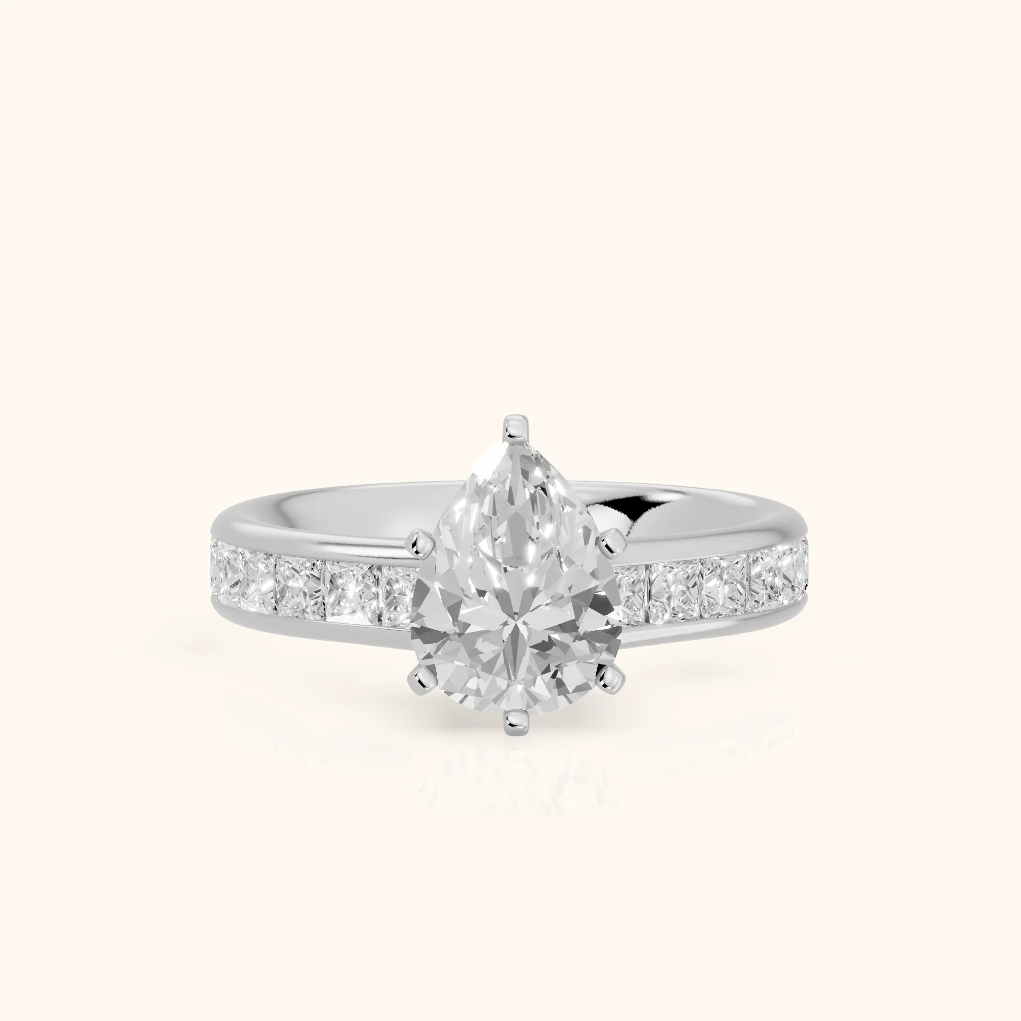 Frisco Channel Set Pear Diamond Engagement Ring in Silver — view 1