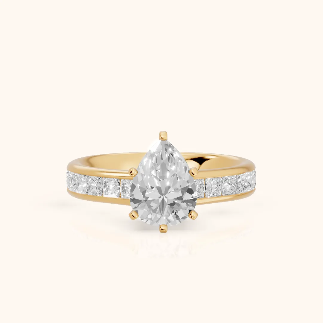 Frisco Channel Set Pear Diamond Engagement Ring in Yellow Gold — view 2