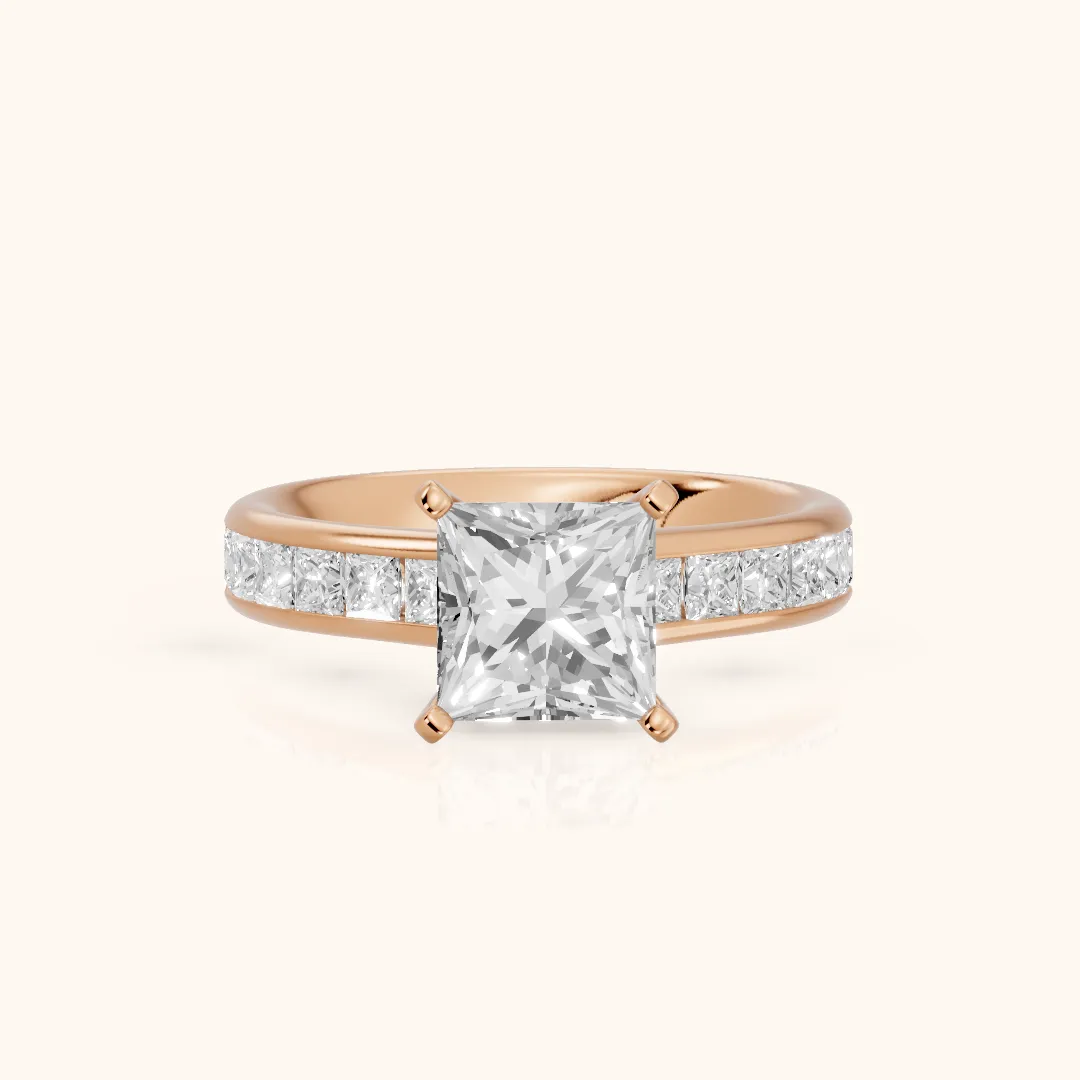 Frisco Channel Set Princess Diamond Engagement Ring in Rose Gold — view 2