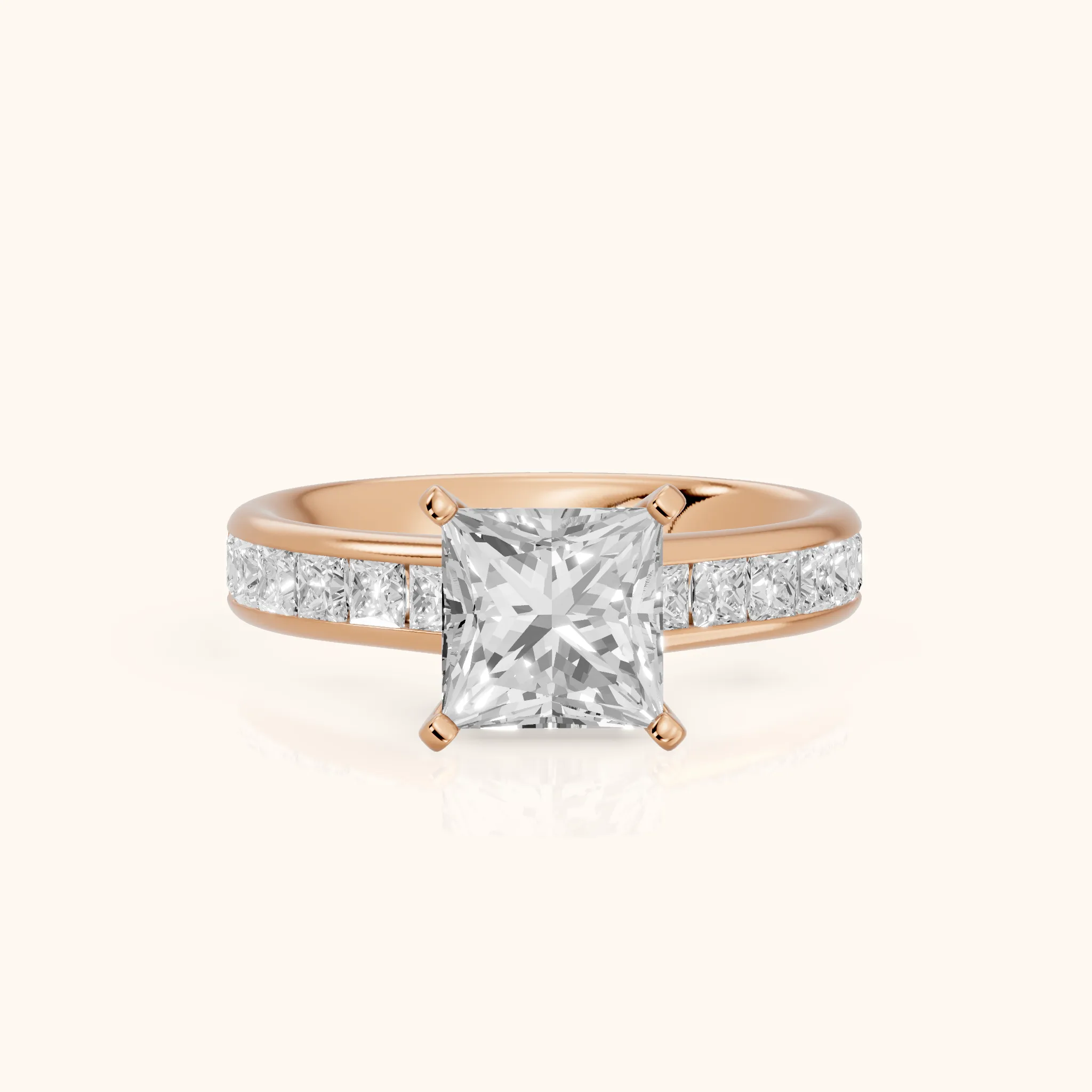 Frisco Channel Set Princess Diamond Engagement Ring in Rose Gold — view 1