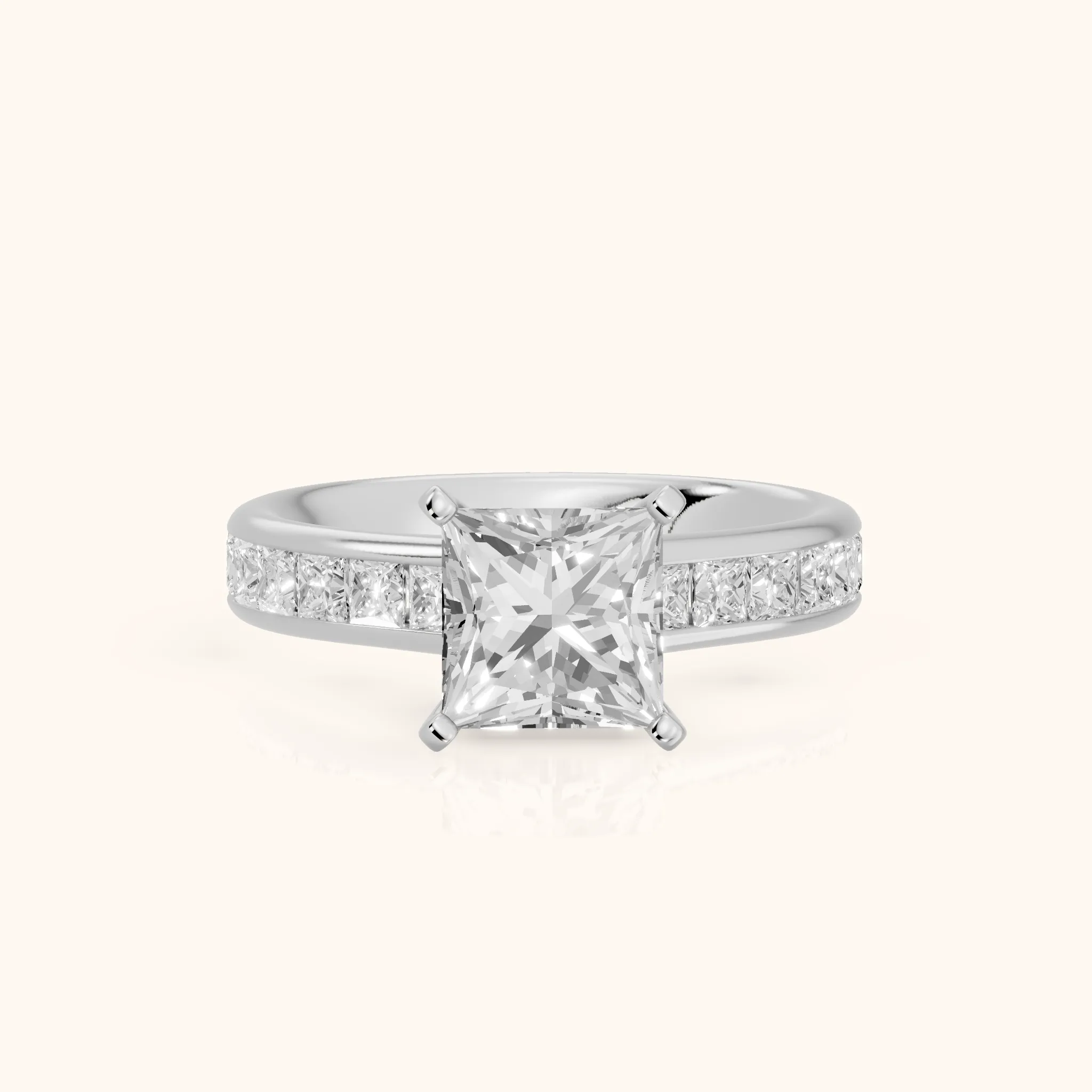 Frisco Channel Set Princess Diamond Engagement Ring in Silver — view 1