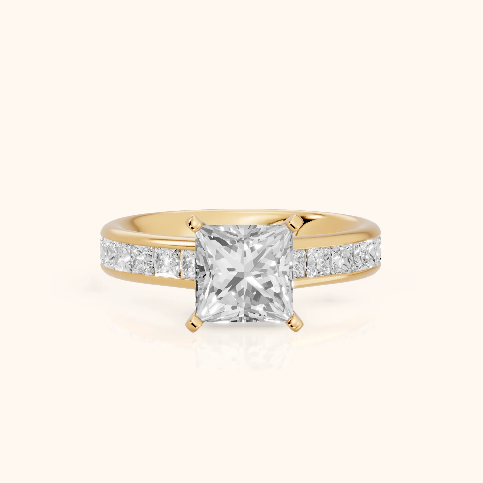Frisco Channel Set Princess Diamond Engagement Ring in Yellow Gold — view 1