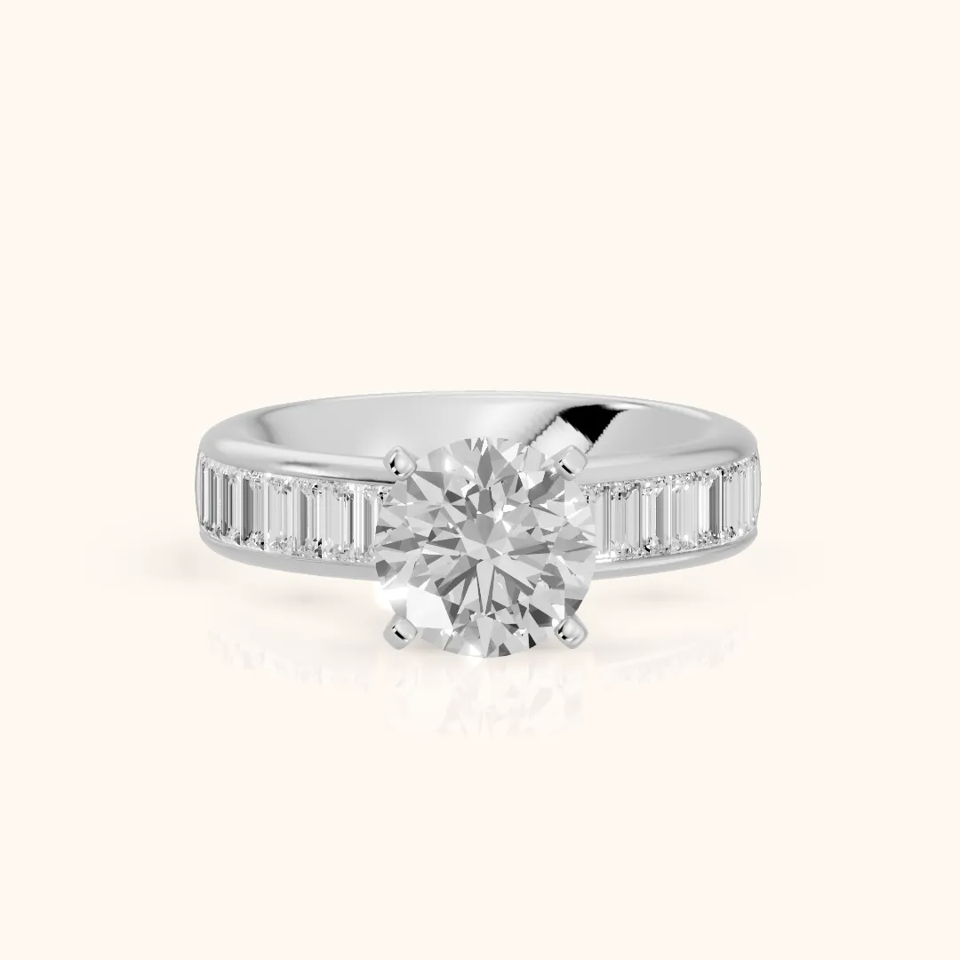 Malibu Wide Band Baguette Round Diamond Engagement Ring in White Gold — view 2