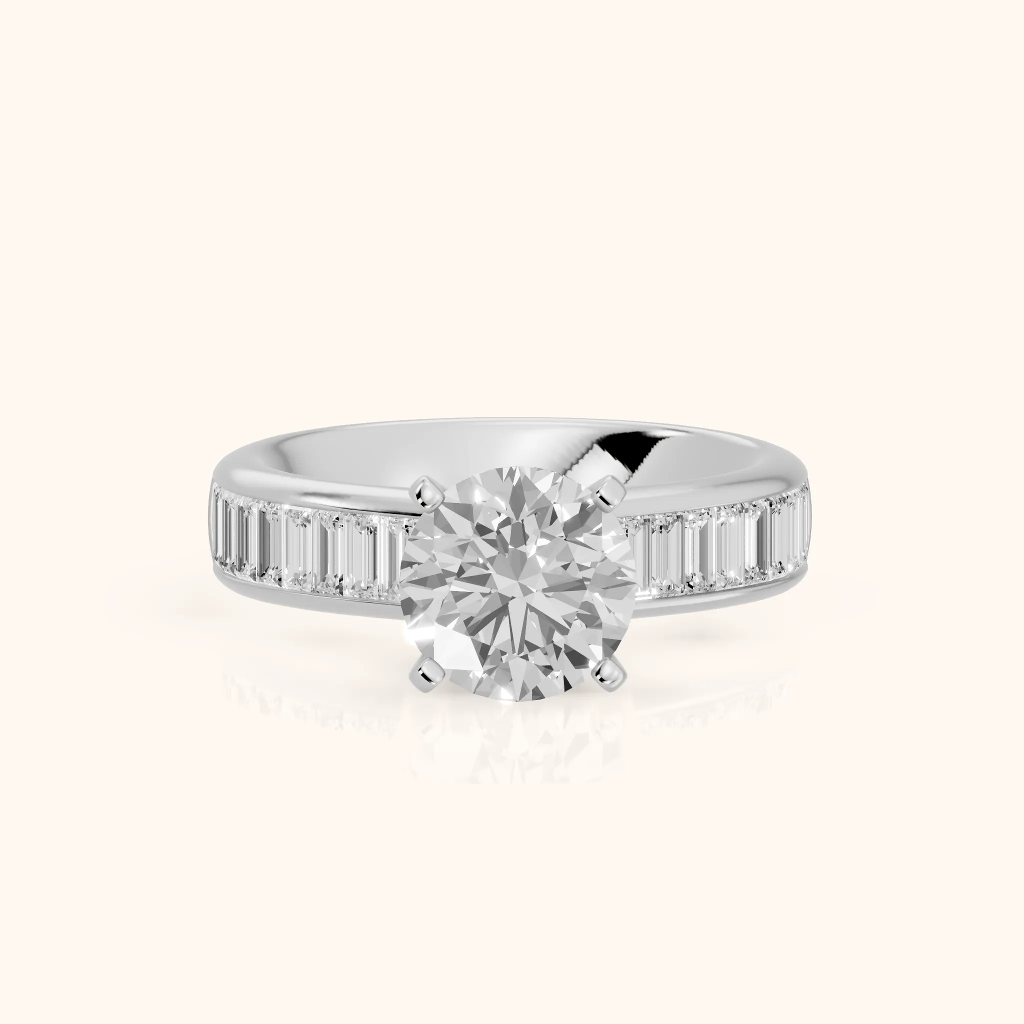 Malibu Wide Band Baguette Round Diamond Engagement Ring in White Gold — view 1