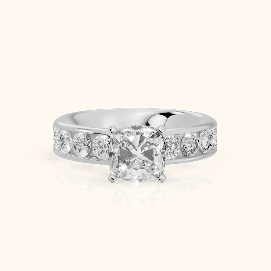 Sedona Wide Band Channel Set Cushion Diamond Engagement Ring in Silver — view 2
