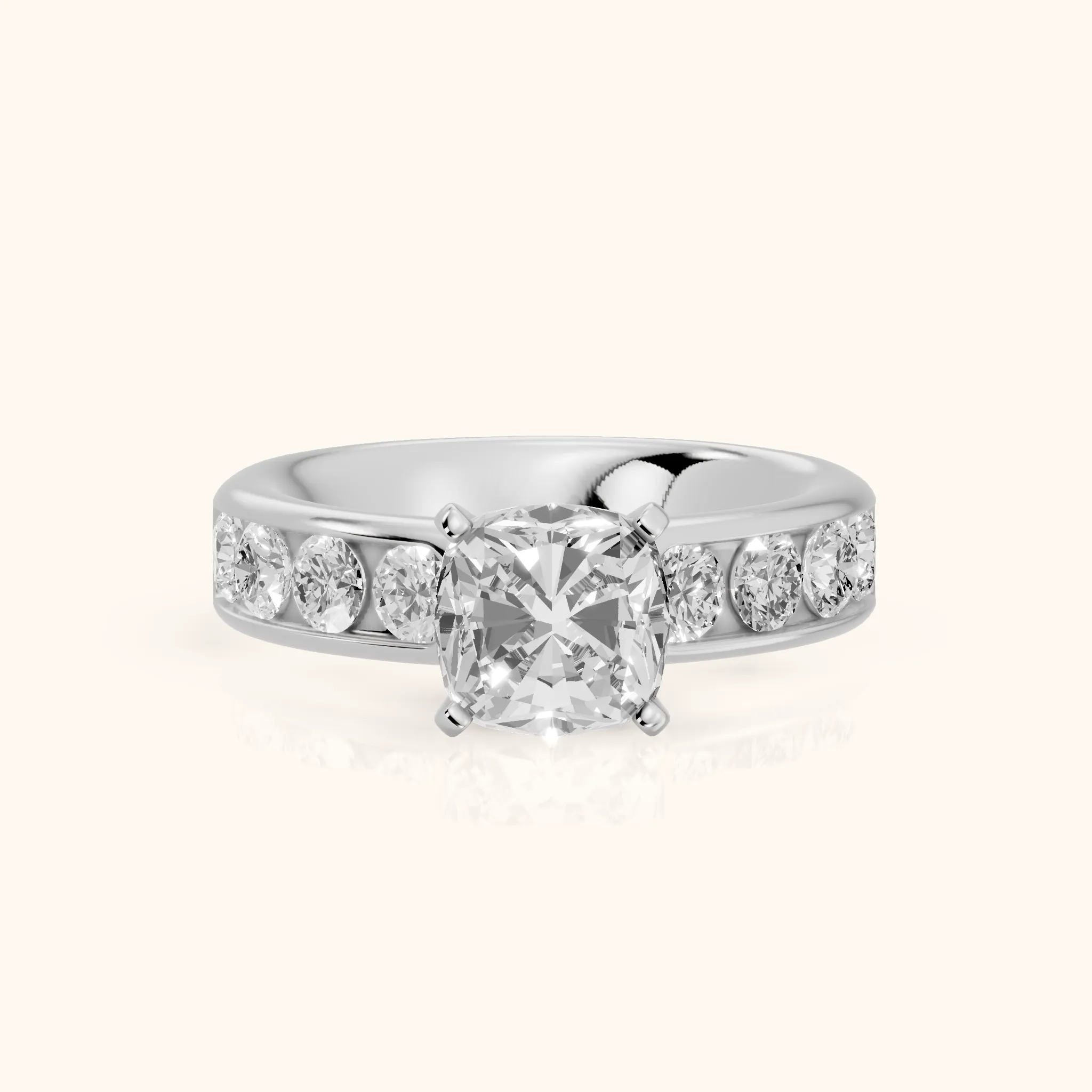 Sedona Wide Band Channel Set Cushion Diamond Engagement Ring in Silver — view 1
