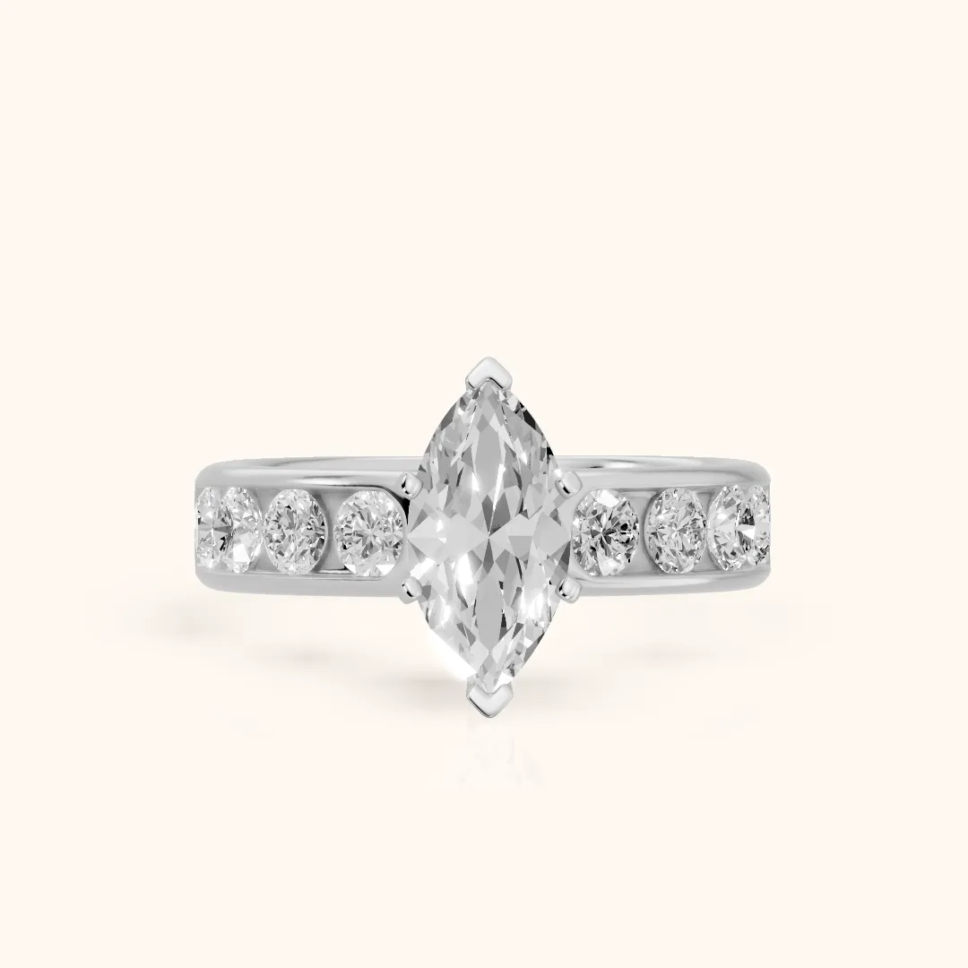 Sedona Wide Band Channel Set Marquise Diamond Engagement Ring in Silver — view 2