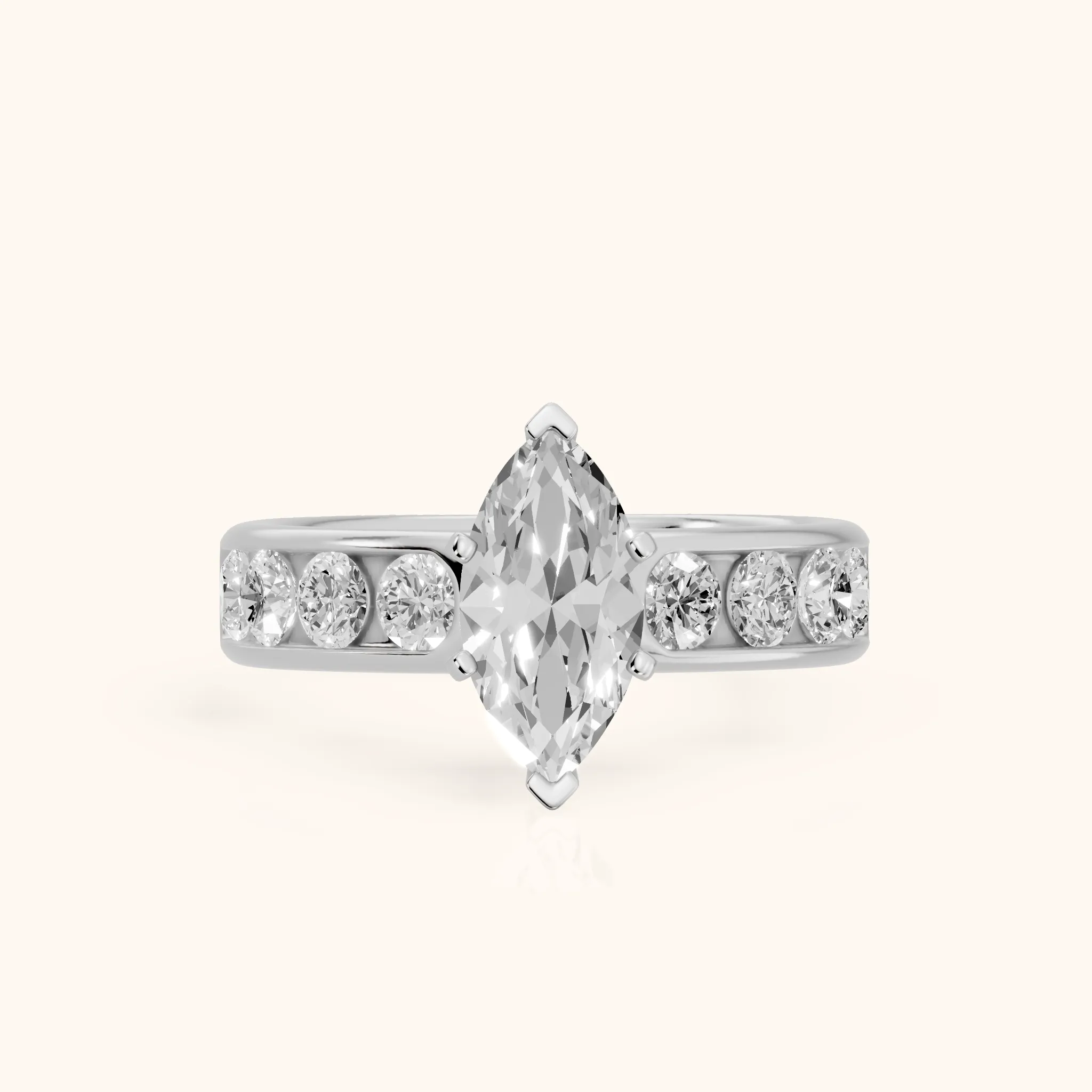 Sedona Wide Band Channel Set Marquise Diamond Engagement Ring in Silver — view 1