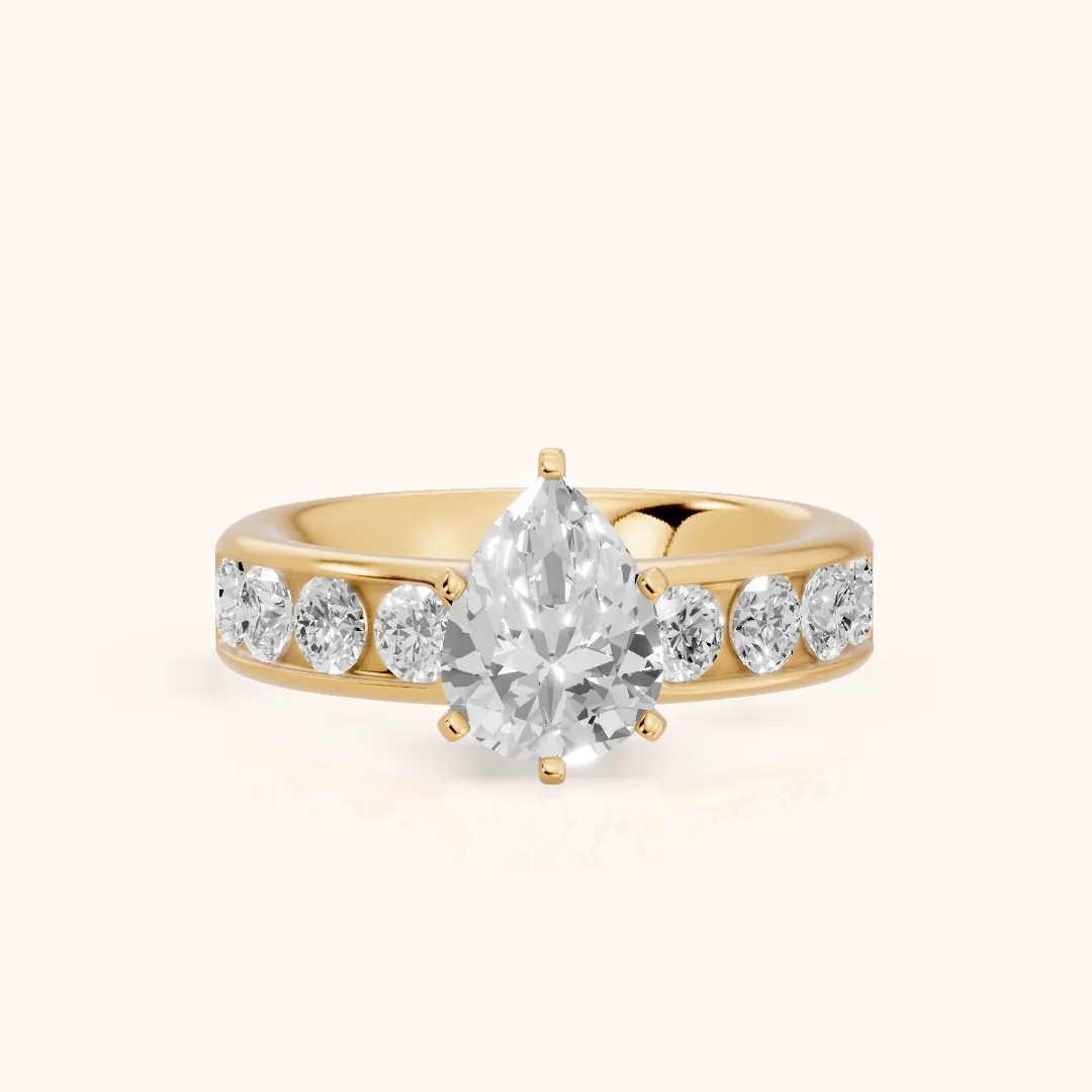 Sedona Wide Band Channel Set Pear Diamond Engagement Ring in Yellow Gold — view 2