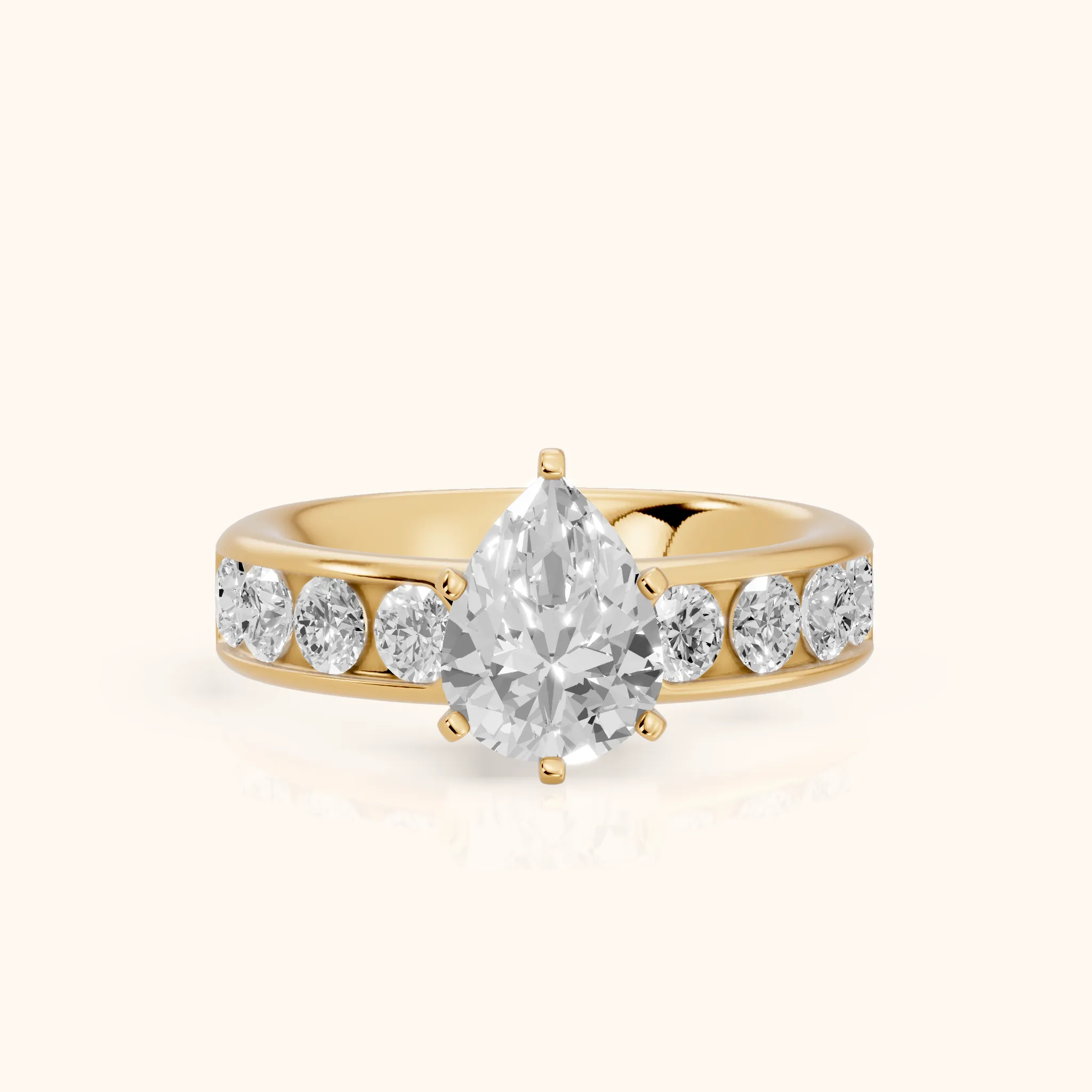 Sedona Wide Band Channel Set Pear Diamond Engagement Ring in Yellow Gold — view 1