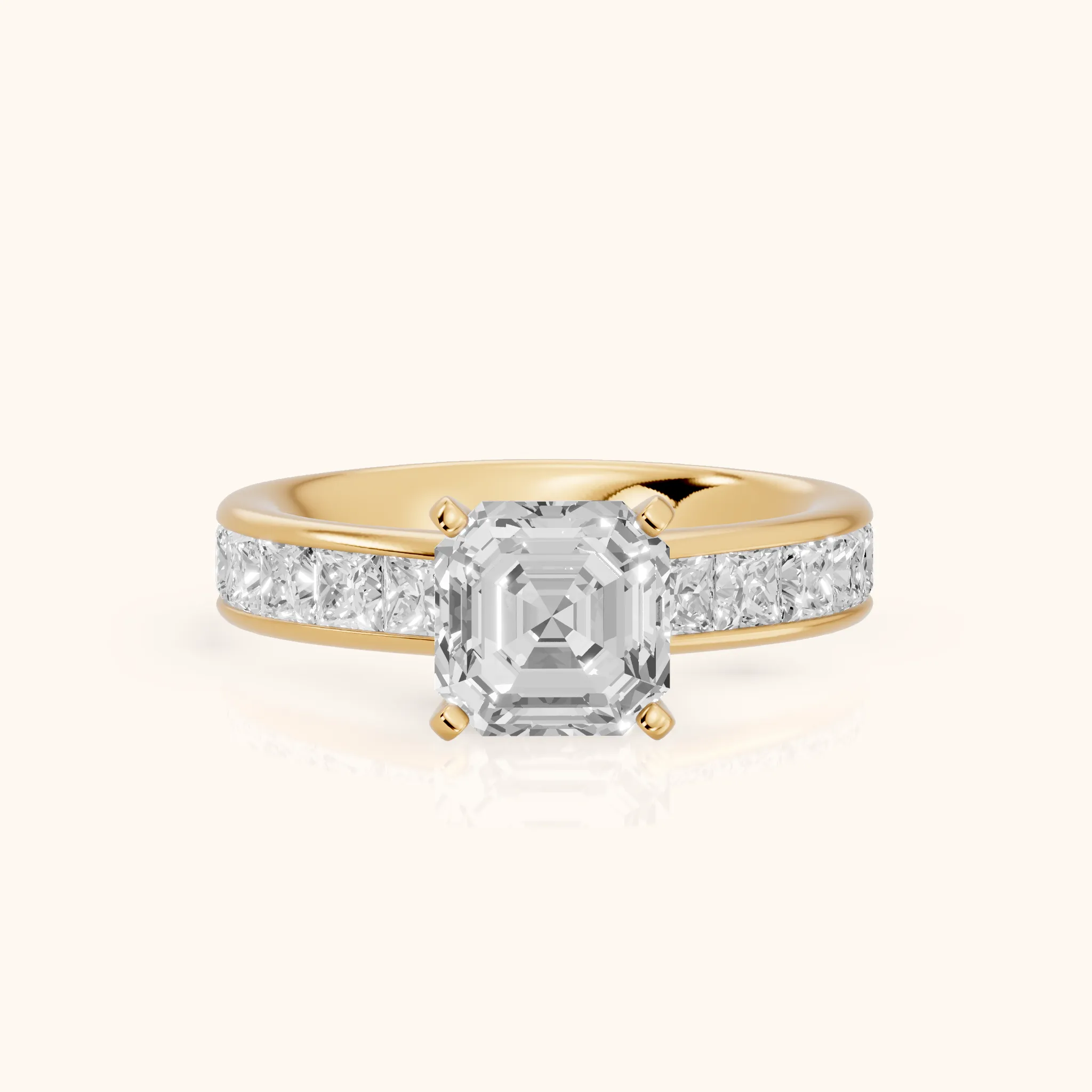 Sonoma Wide Band Channel Set Asscher Diamond Engagement Ring in Yellow Gold — view 1