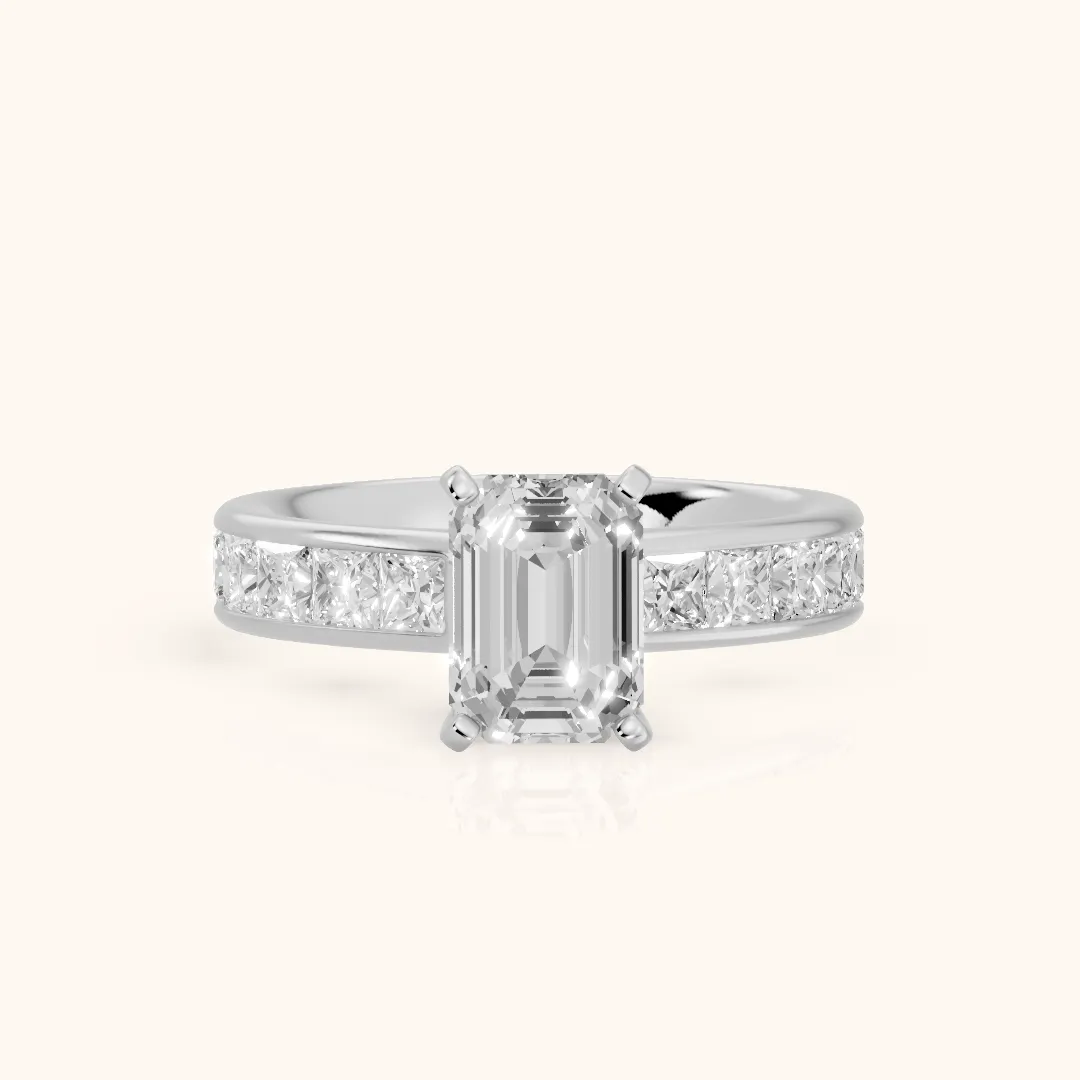Sonoma Wide Band Channel Set Emerald Diamond Engagement Ring in White Gold — view 2