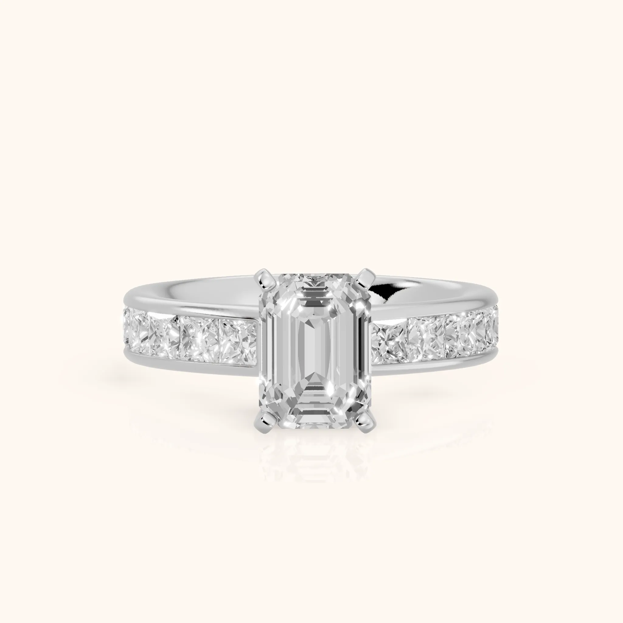 Sonoma Wide Band Channel Set Emerald Diamond Engagement Ring in White Gold — view 1