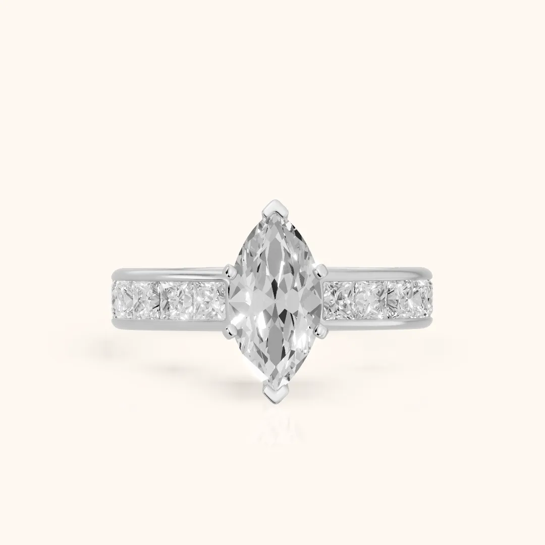 Sonoma Wide Band Channel Set Marquise Diamond Engagement Ring in Platinum — view 2