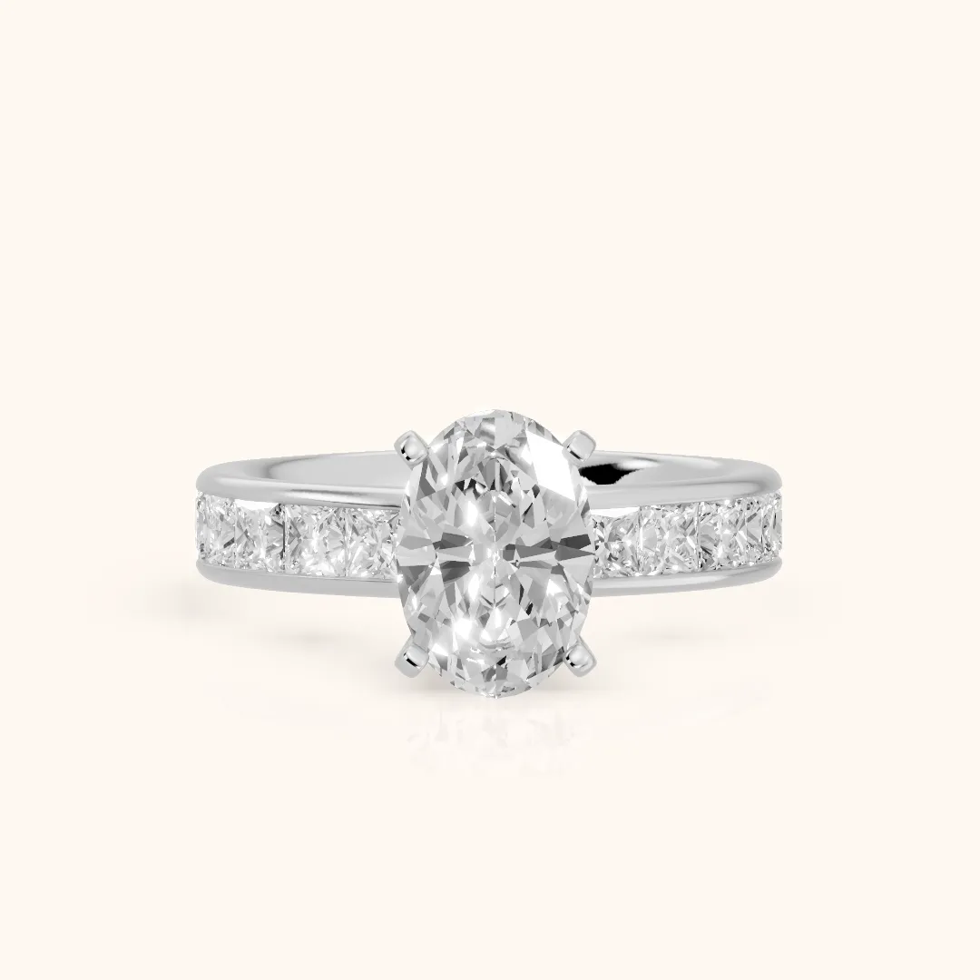 Sonoma Wide Band Channel Set Oval Diamond Engagement Ring in Silver — view 2