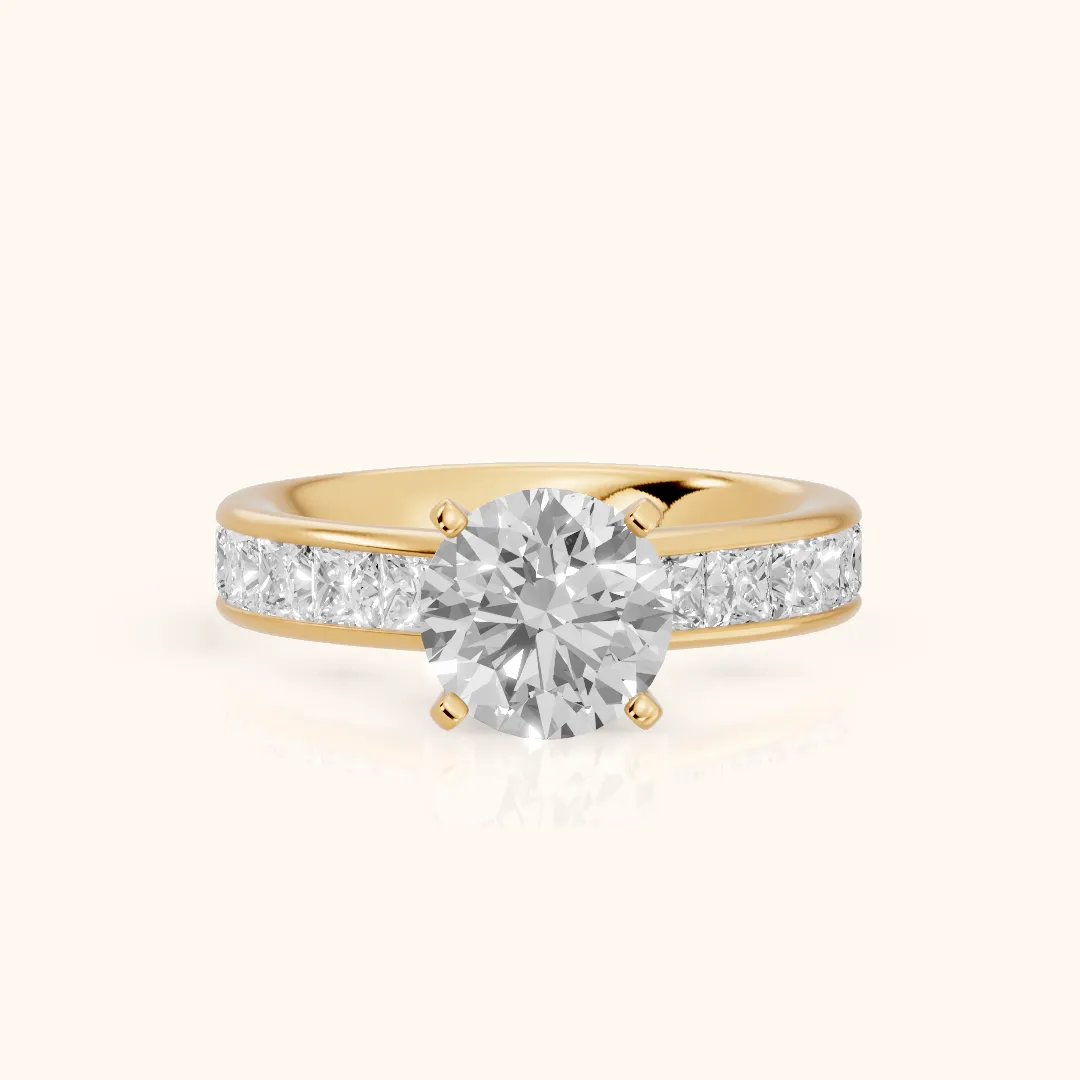 Sonoma Wide Band Channel Set Round Diamond Engagement Ring in Yellow Gold — view 2