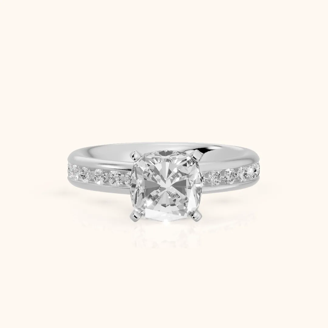Avalon Channel Set Cushion Diamond Engagement Ring in White Gold — view 2