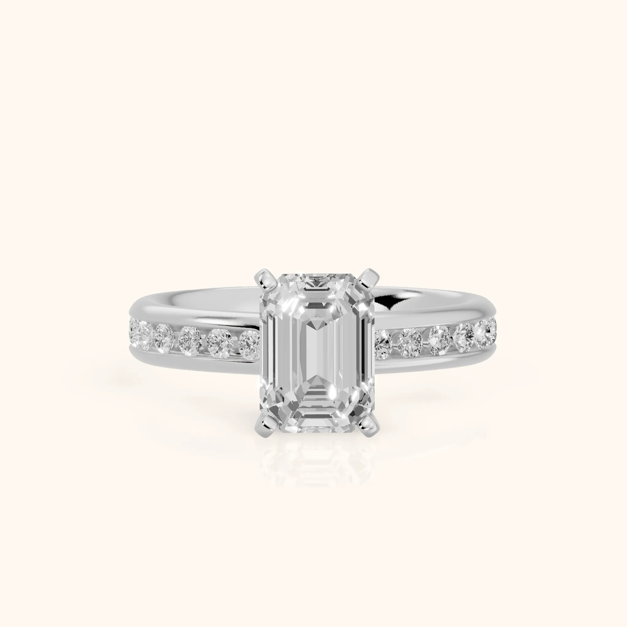Avalon Channel Set Emerald Diamond Engagement Ring in Platinum — view 1
