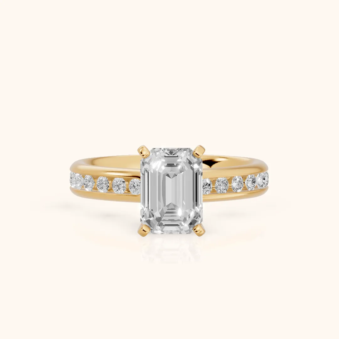 Avalon Channel Set Emerald Diamond Engagement Ring in Yellow Gold — view 2