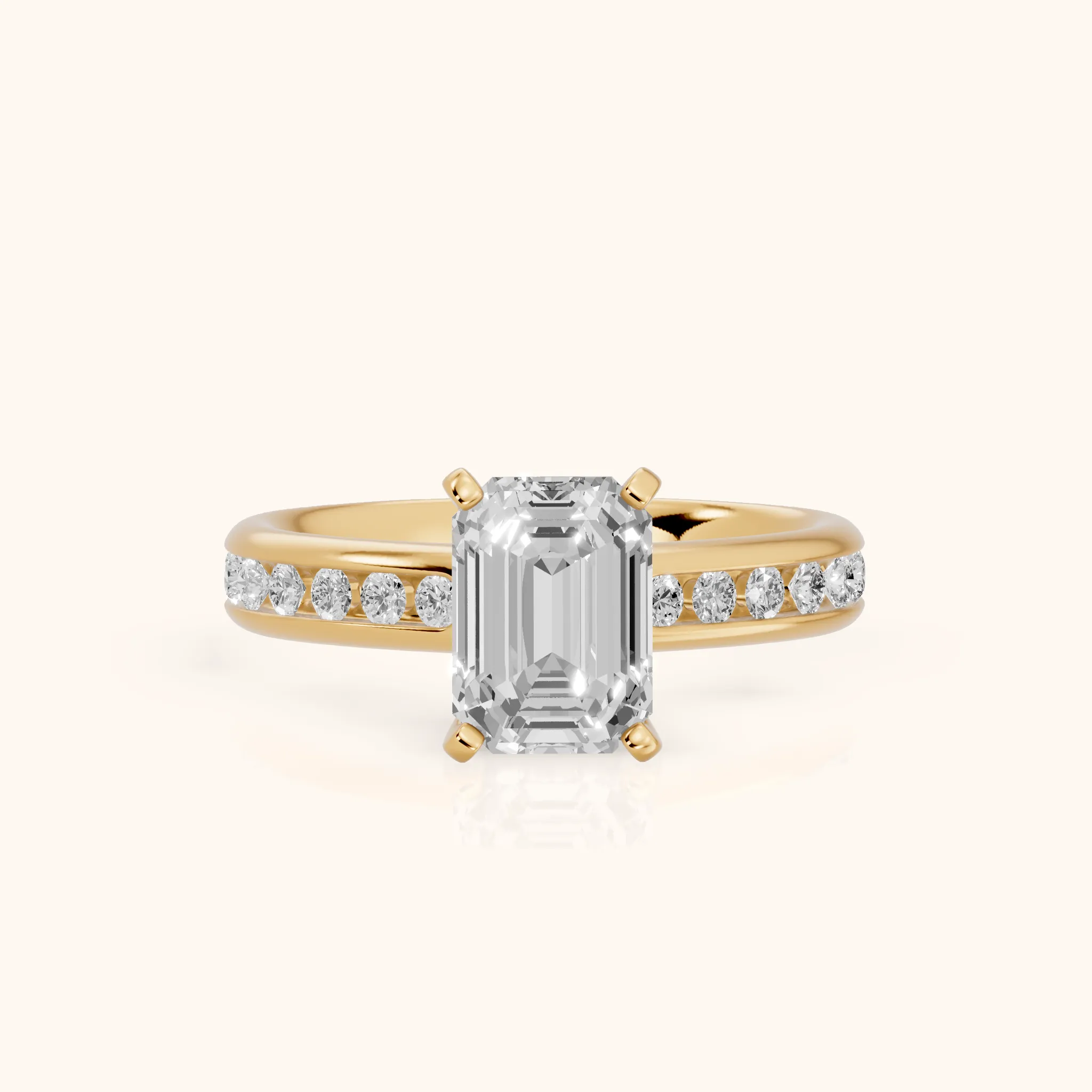 Avalon Channel Set Emerald Diamond Engagement Ring in Yellow Gold — view 1