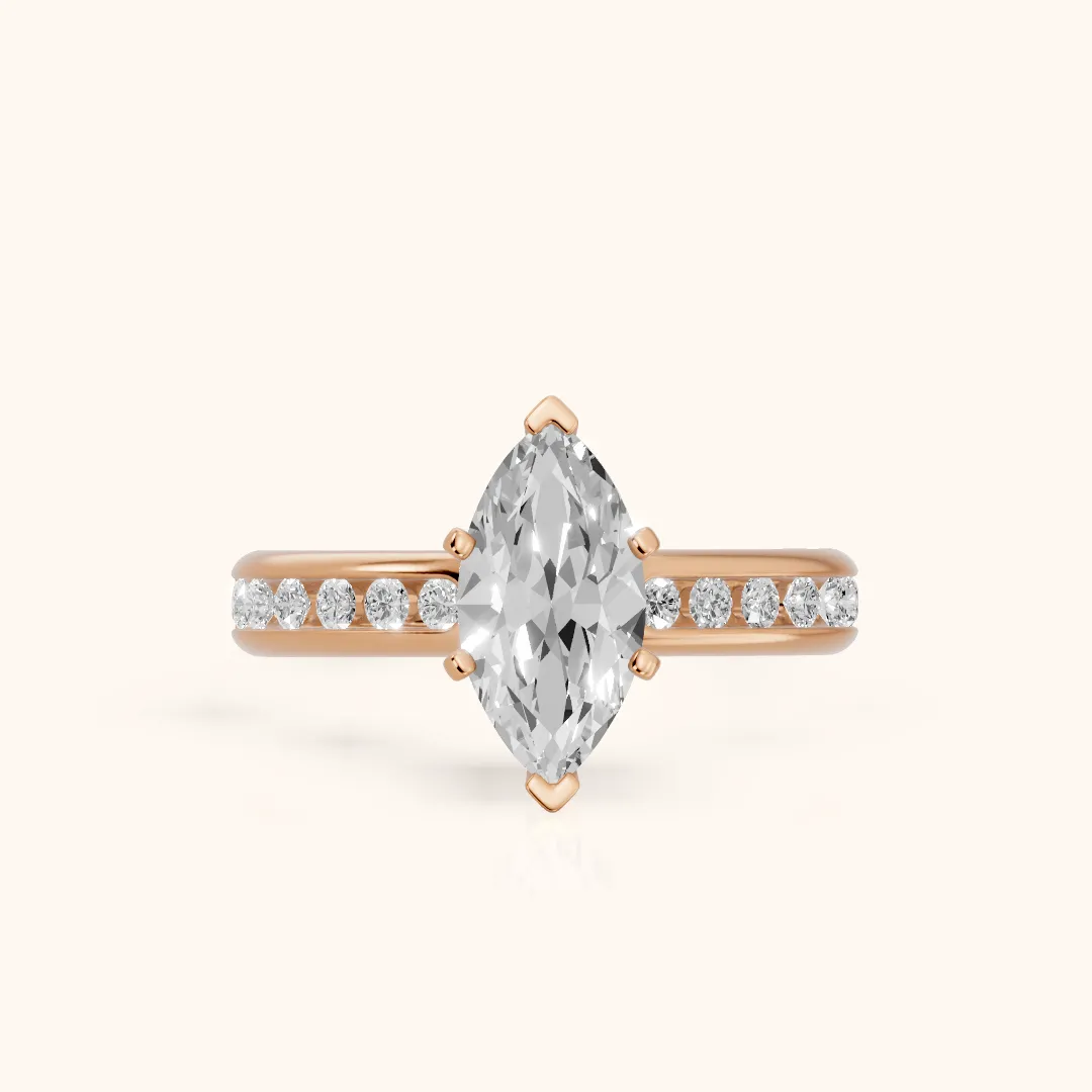 Avalon Channel Set Marquise Diamond Engagement Ring in Rose Gold — view 2