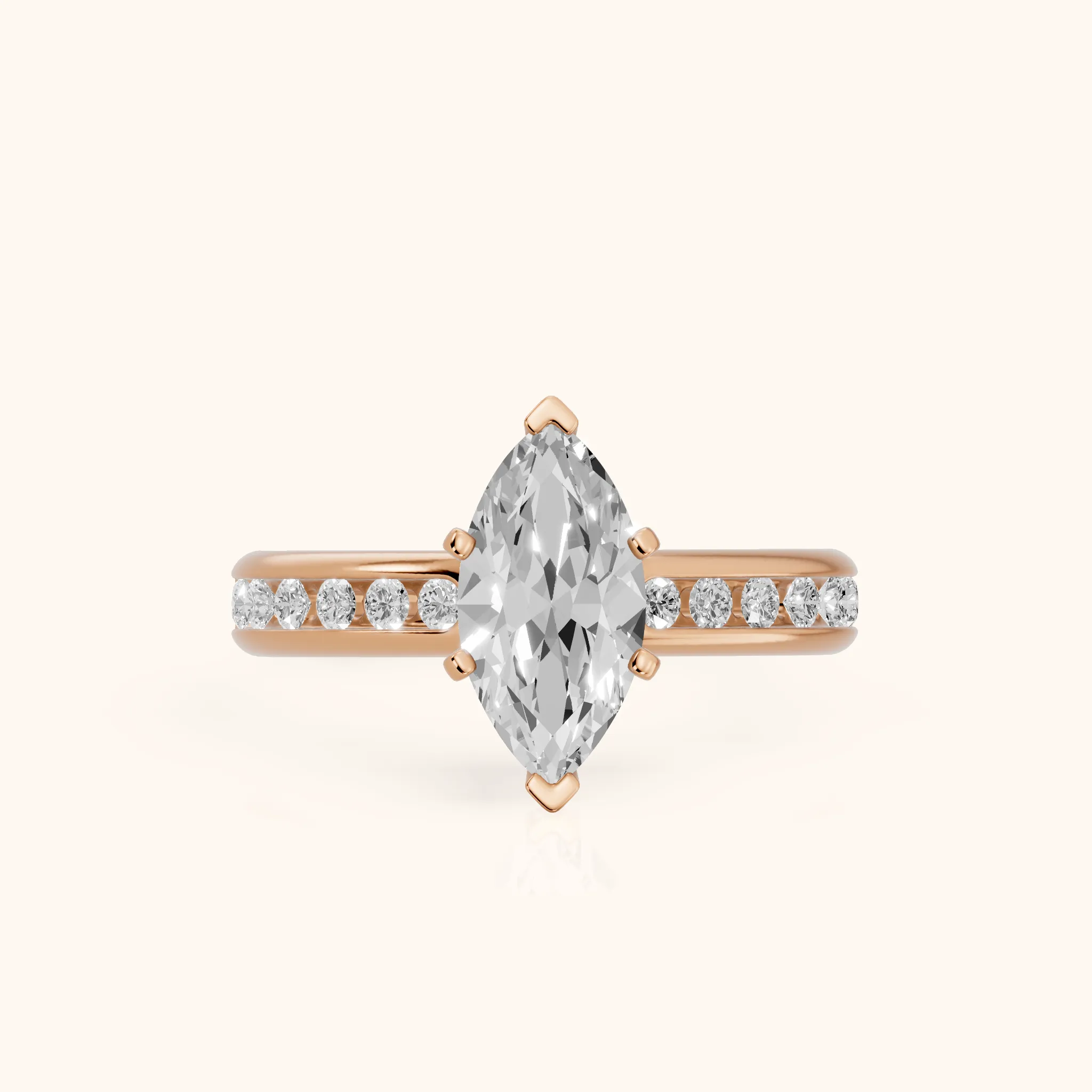 Avalon Channel Set Marquise Diamond Engagement Ring in Rose Gold — view 1