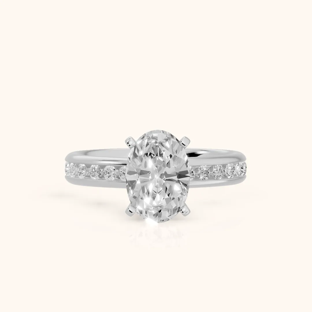 Avalon Channel Set Oval Diamond Engagement Ring in White Gold — view 2