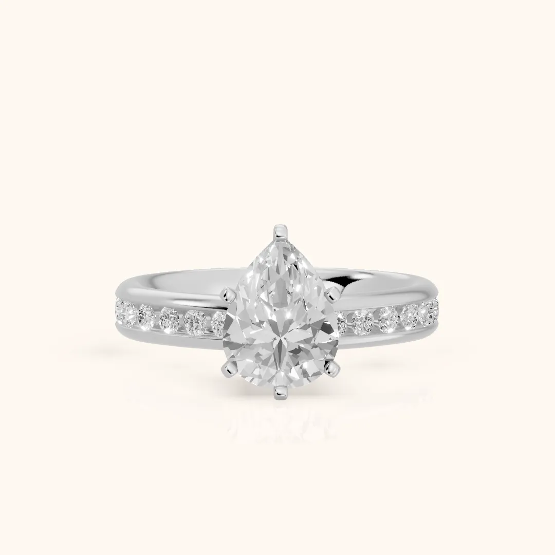 Avalon Channel Set Pear Diamond Engagement Ring in Silver — view 2