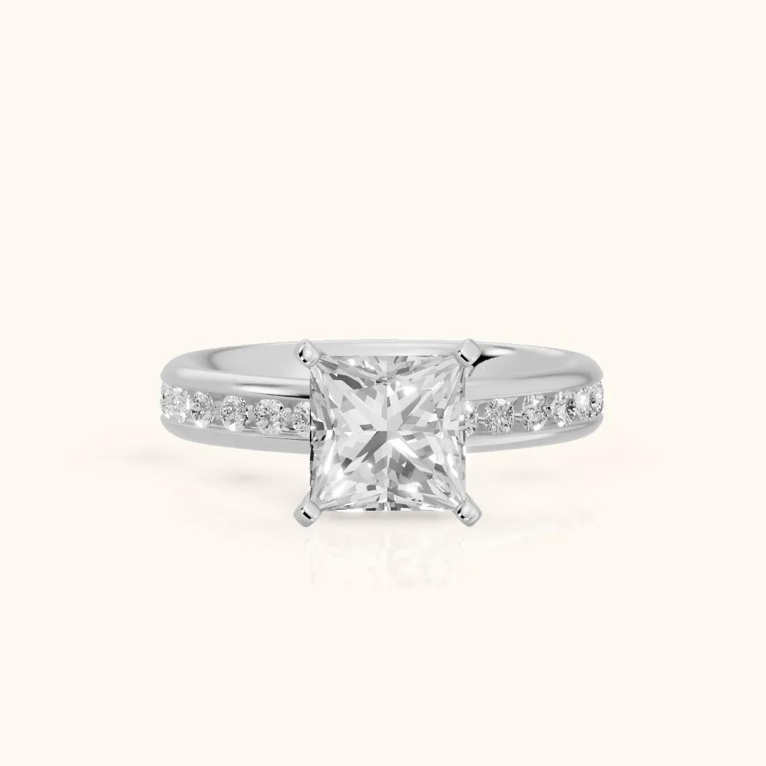 Avalon Channel Set Princess Diamond Engagement Ring in Silver — view 2