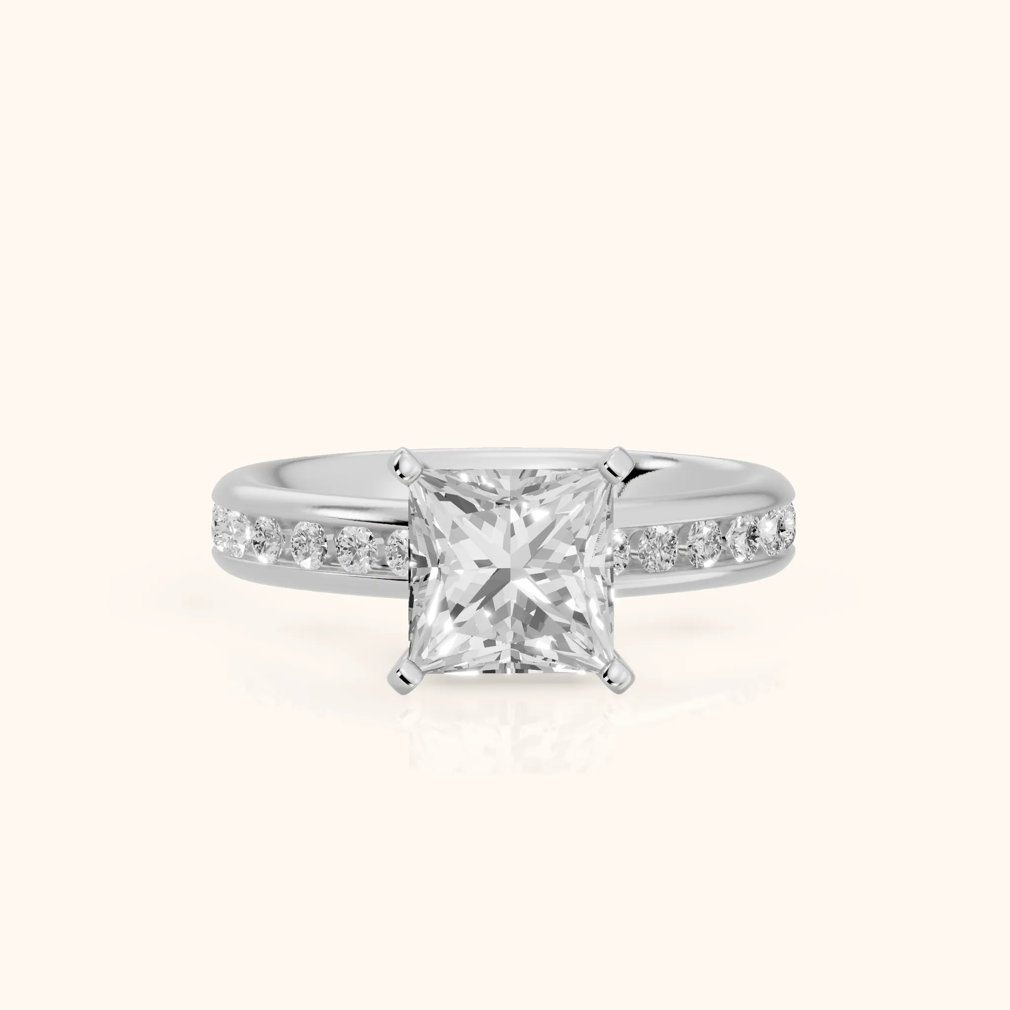 Avalon Channel Set Princess Diamond Engagement Ring in Silver — view 1