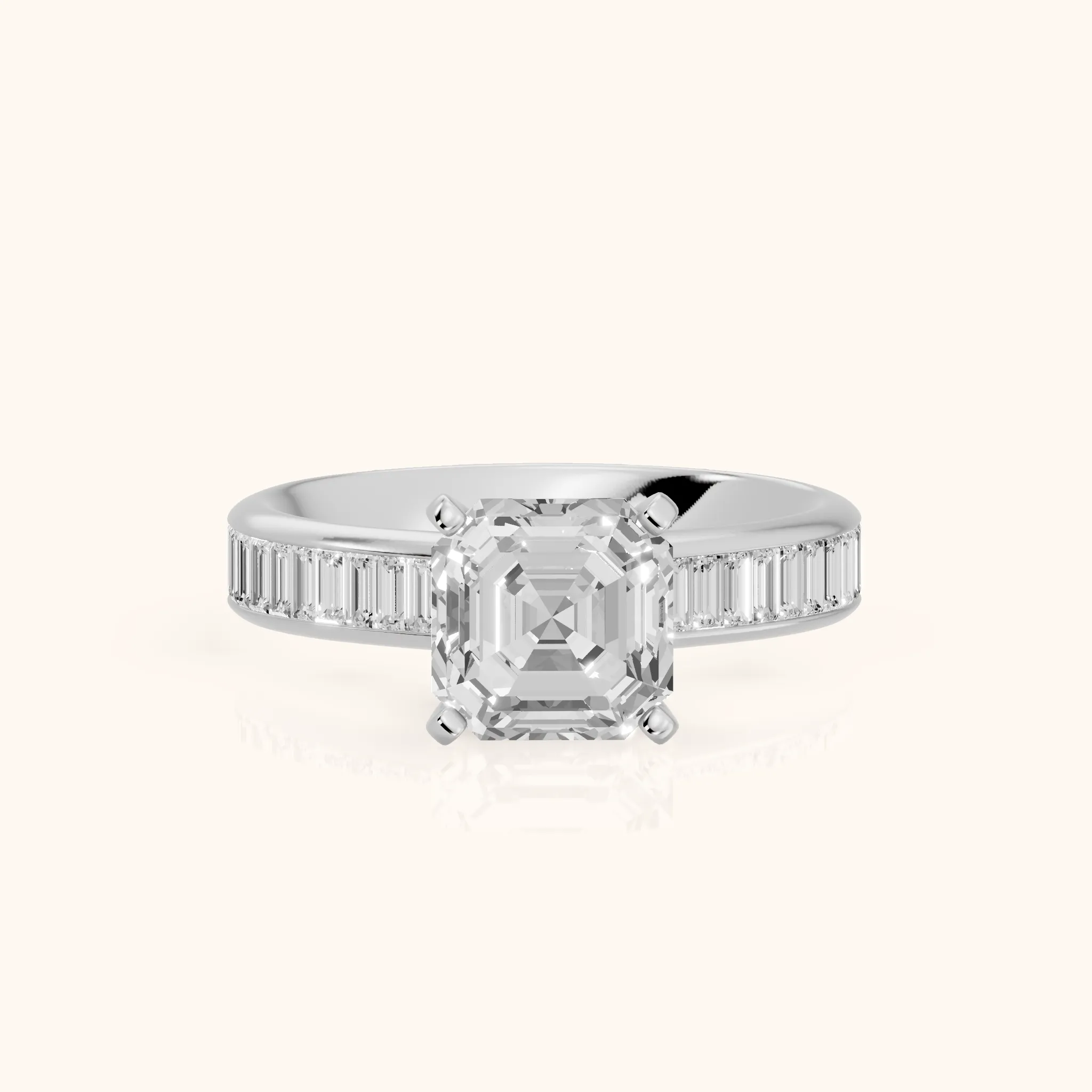Medina Baguette Channel Set Asscher Diamond Engagement Ring in Silver — view 1