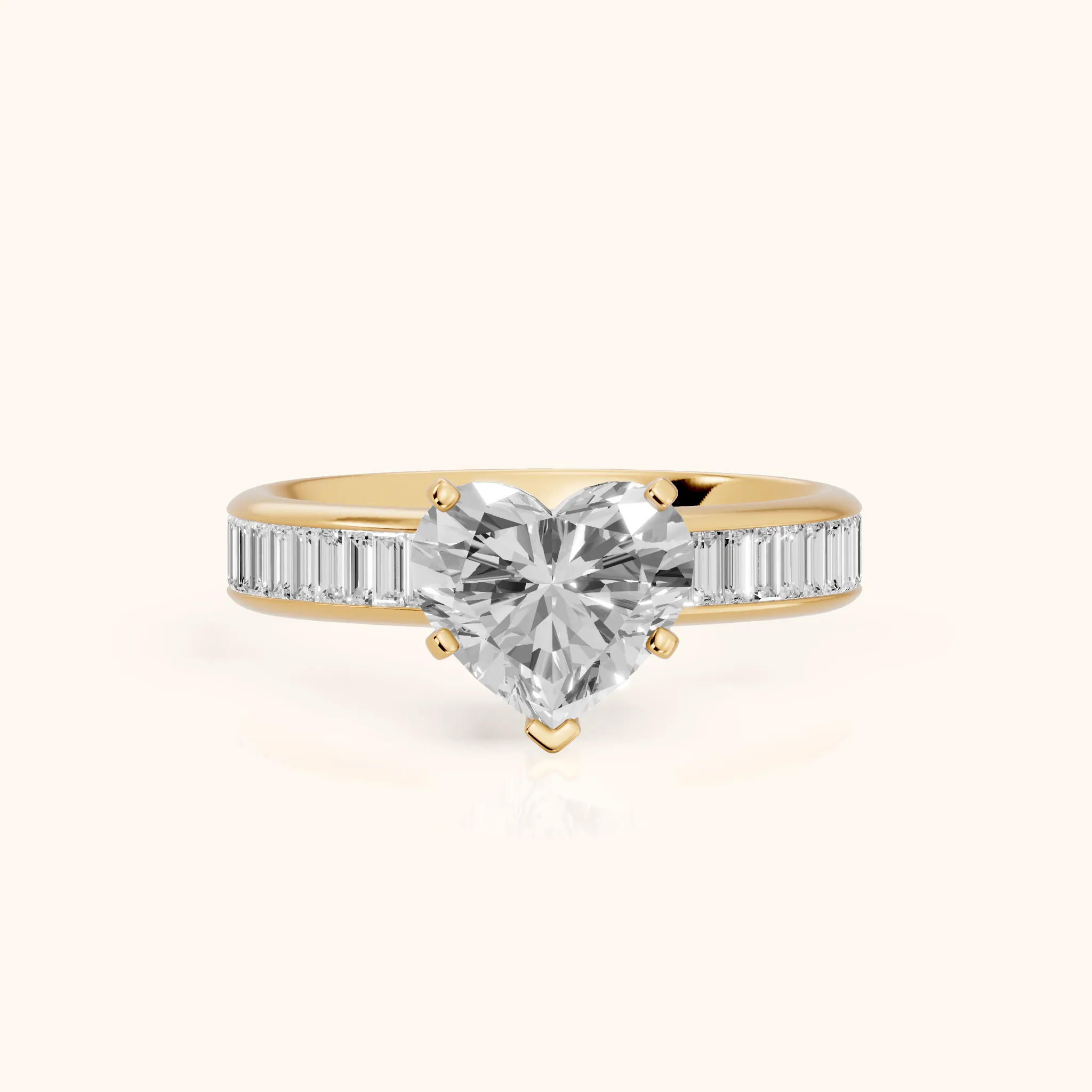 Medina Baguette Channel Set Heart Diamond Engagement Ring in Yellow Gold — view 1