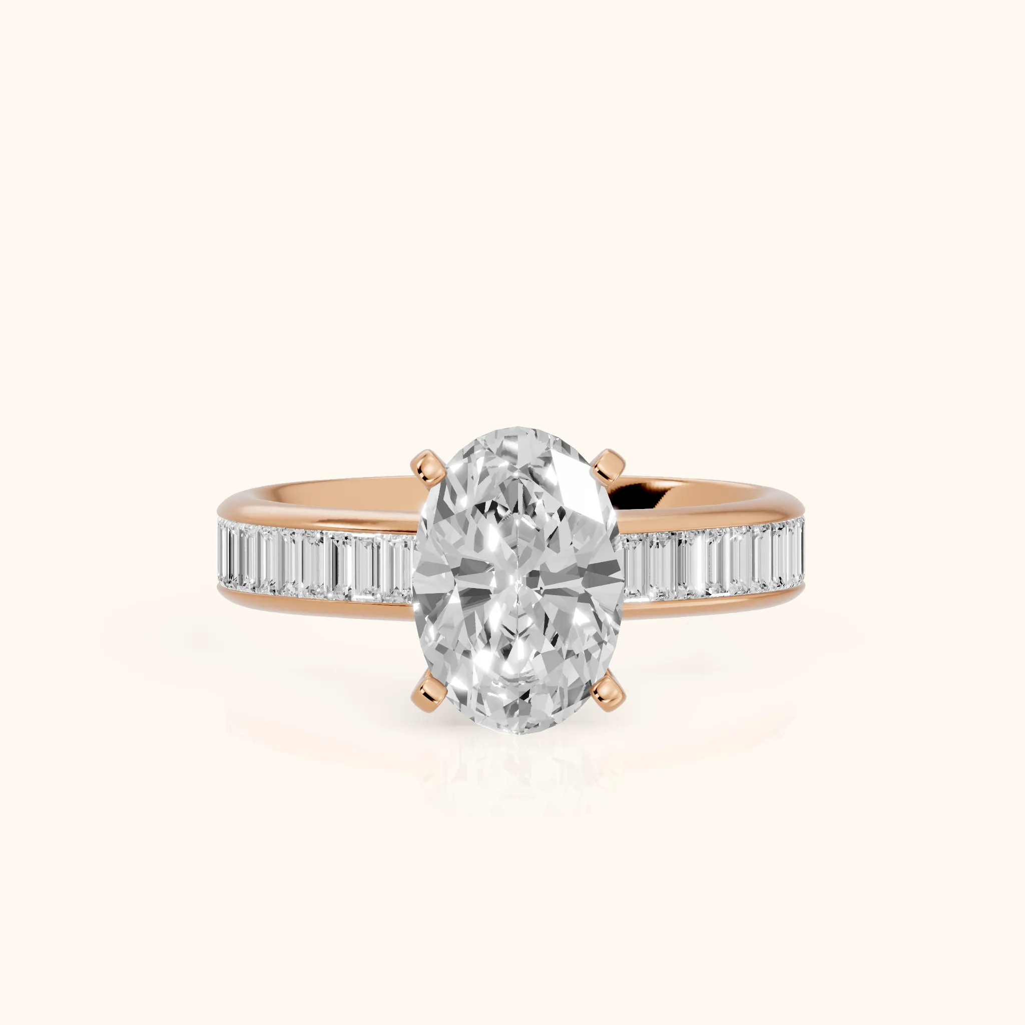 Medina Baguette Channel Set Oval Diamond Engagement Ring in Rose Gold — view 1