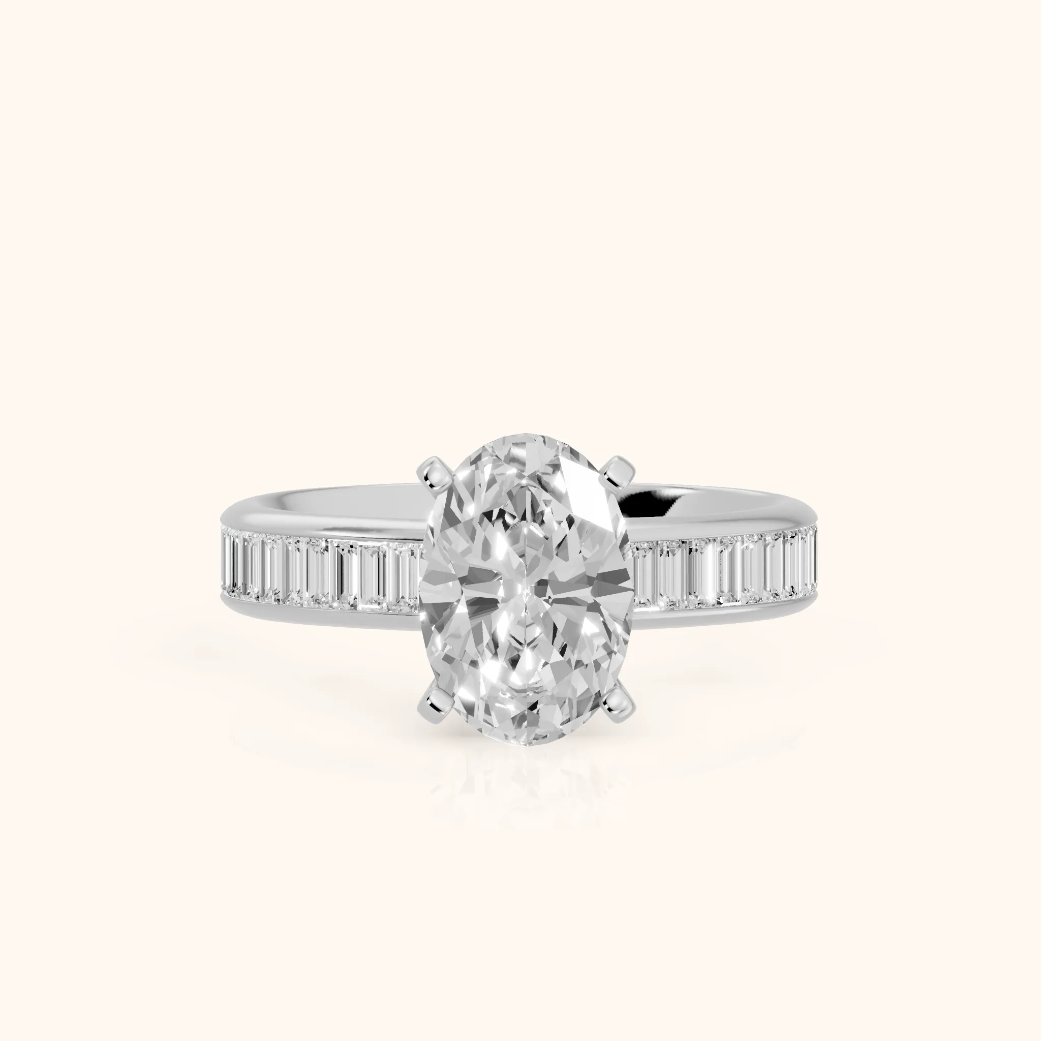 Medina Baguette Channel Set Oval Diamond Engagement Ring in Platinum — view 1