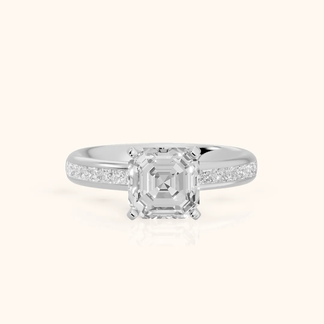 Solano Channel Set Asscher Diamond Engagement Ring in Silver — view 2