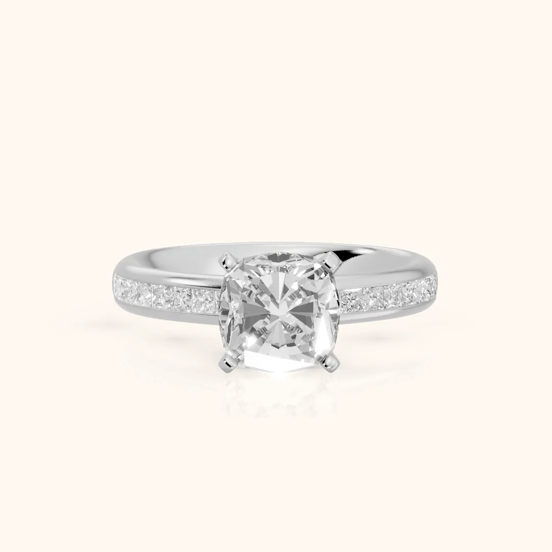 Solano Channel Set Cushion Diamond Engagement Ring in Silver — view 2