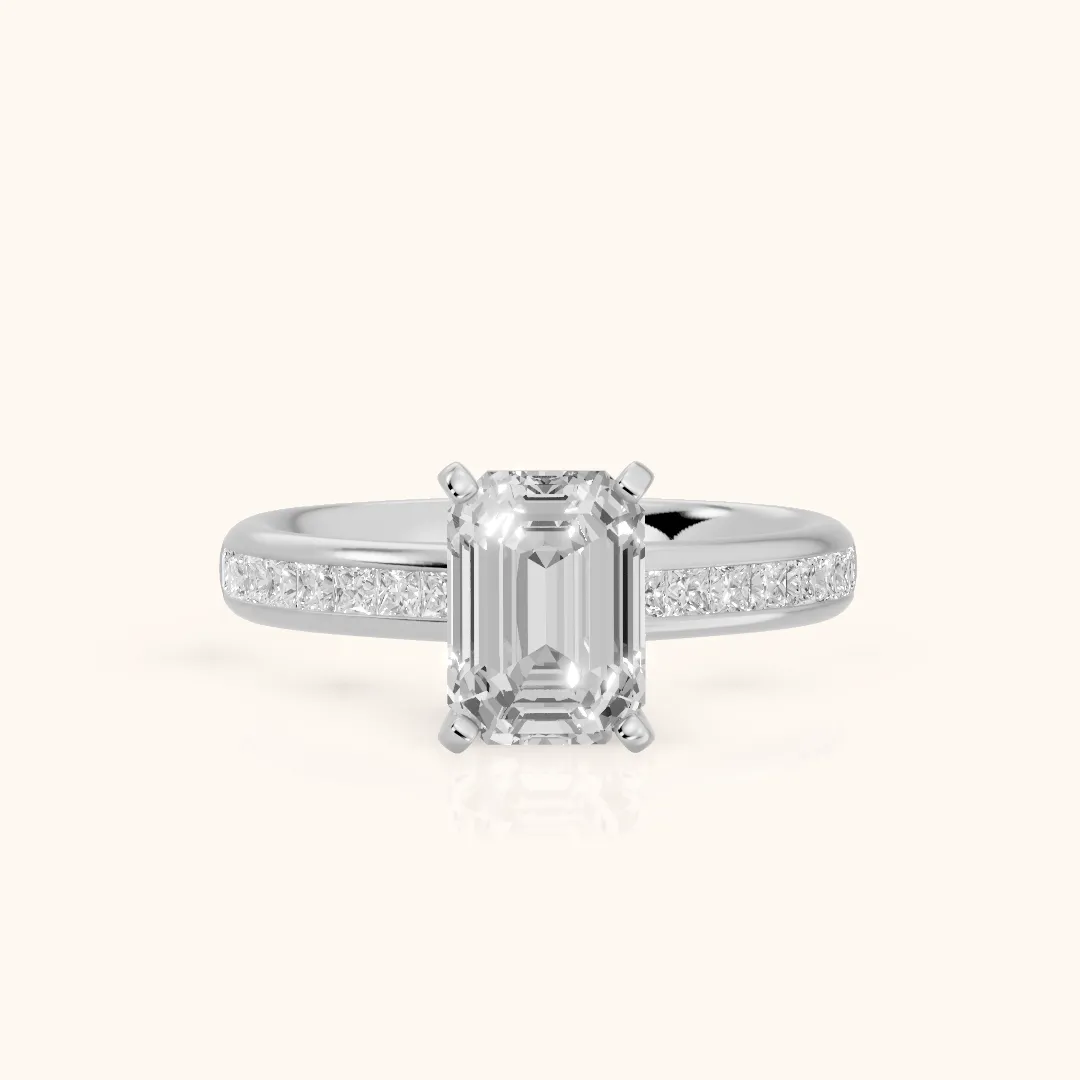 Solano Channel Set Emerald Diamond Engagement Ring in Silver — view 2