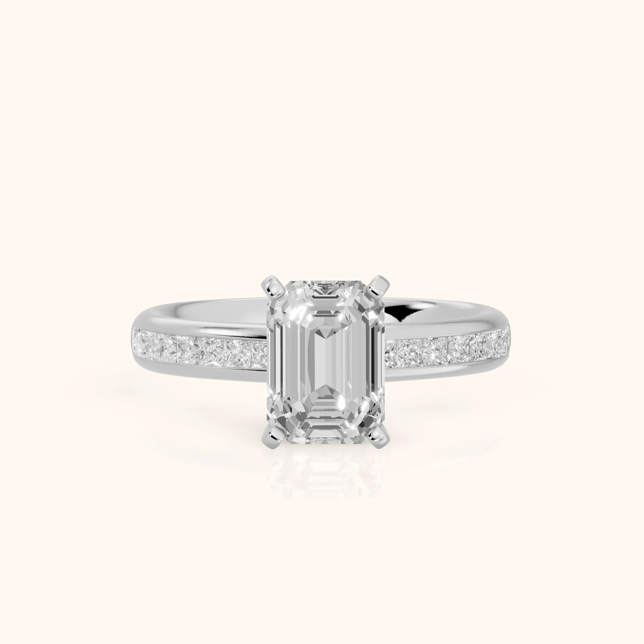 Solano Channel Set Emerald Diamond Engagement Ring in Silver — view 1