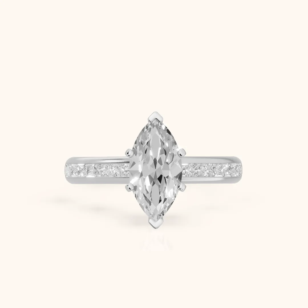 Solano Channel Set Marquise Diamond Engagement Ring in White Gold — view 2