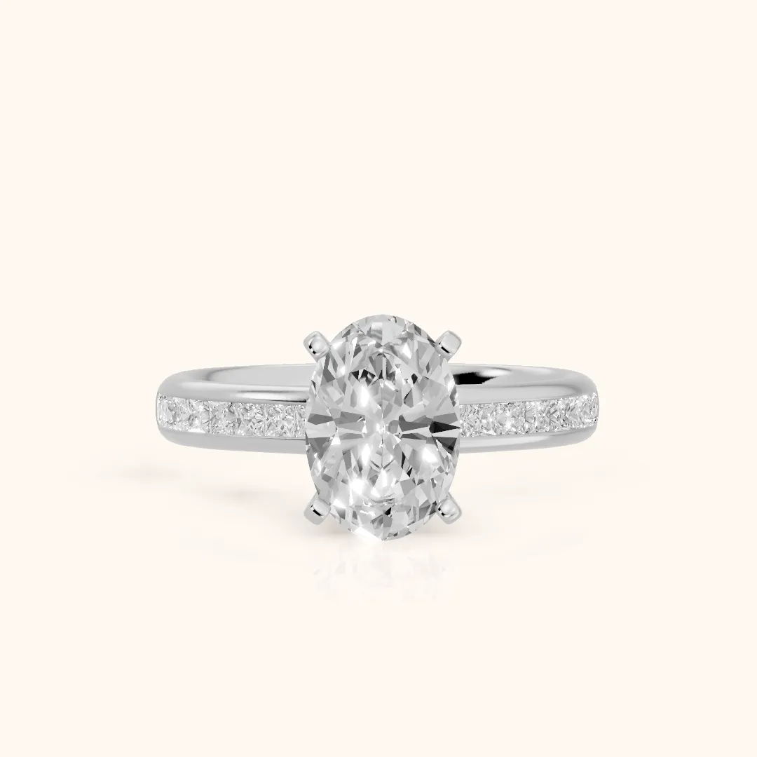 Solano Channel Set Oval Diamond Engagement Ring in Silver — view 2