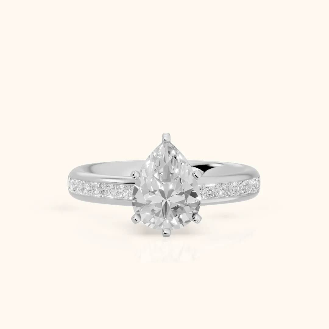 Solano Channel Set Pear Diamond Engagement Ring in Platinum — view 2