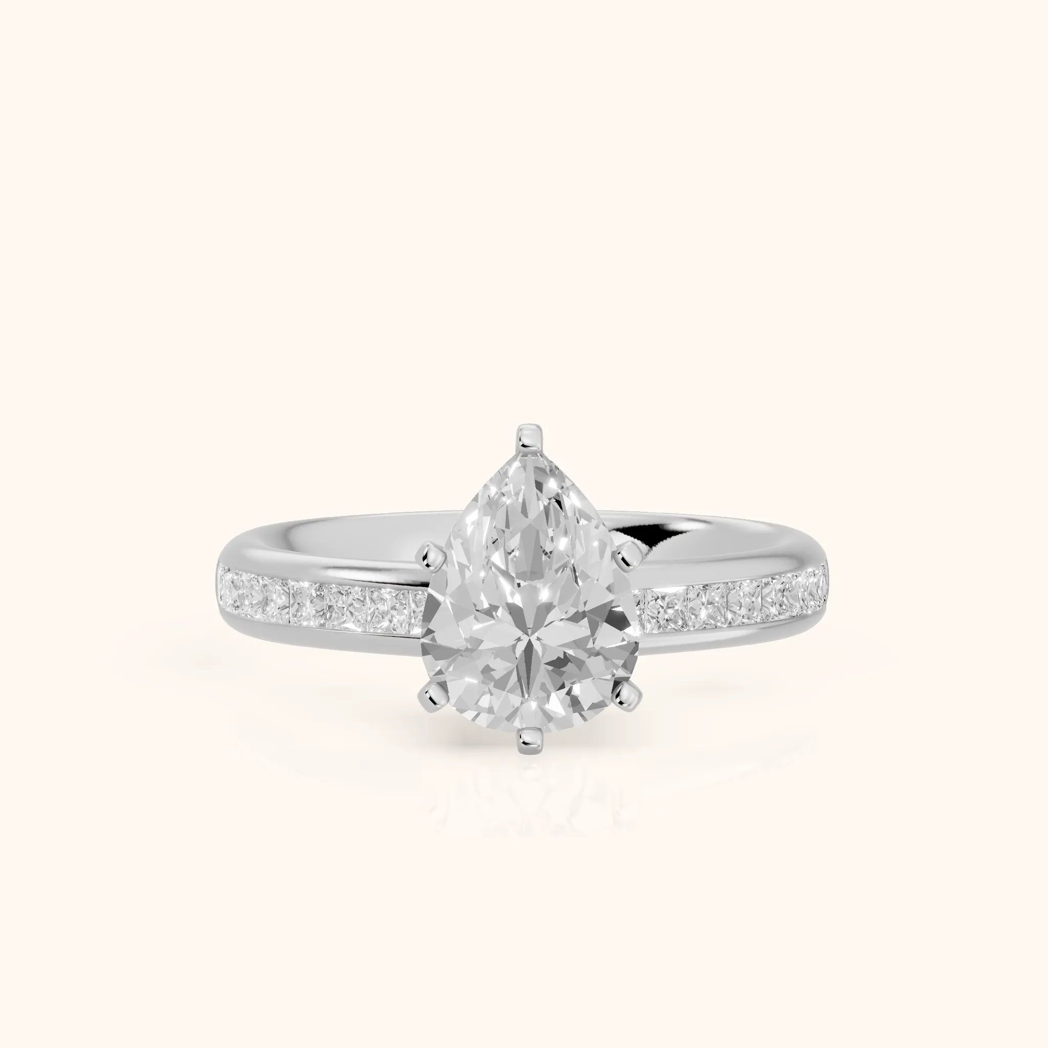 Solano Channel Set Pear Diamond Engagement Ring in Platinum — view 1