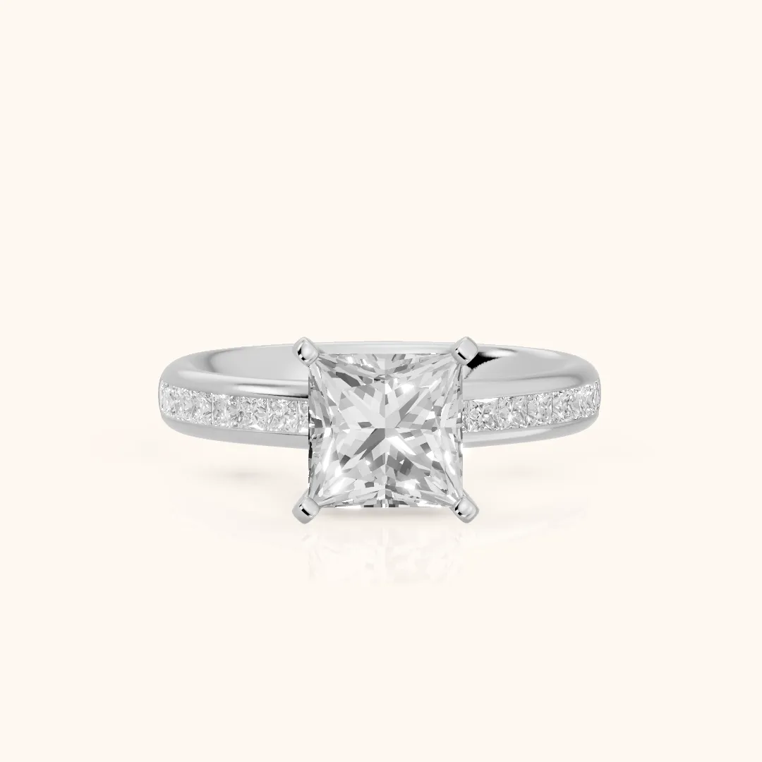 Solano Channel Set Princess Diamond Engagement Ring in Silver — view 2