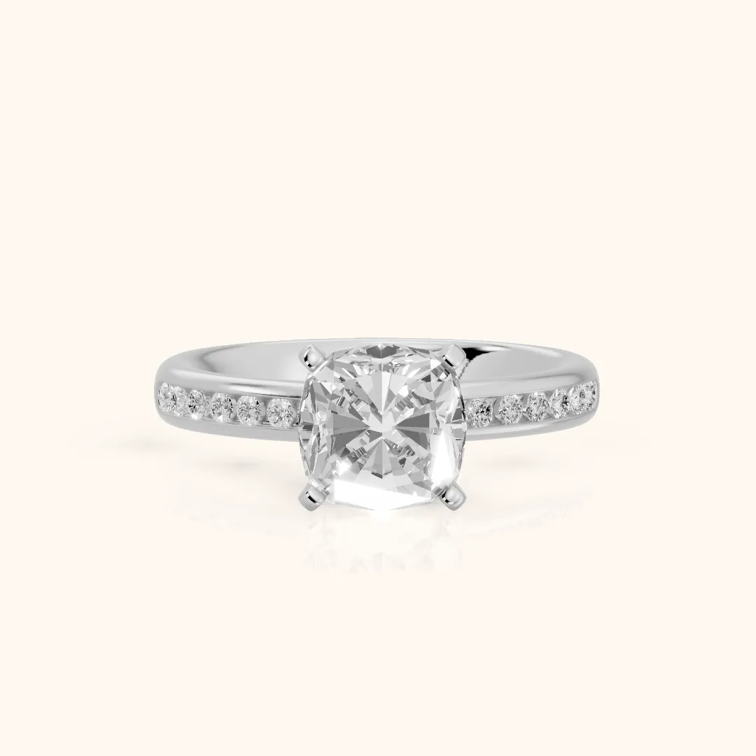 Corona Channel Set Cushion Diamond Engagement Ring in Silver — view 2