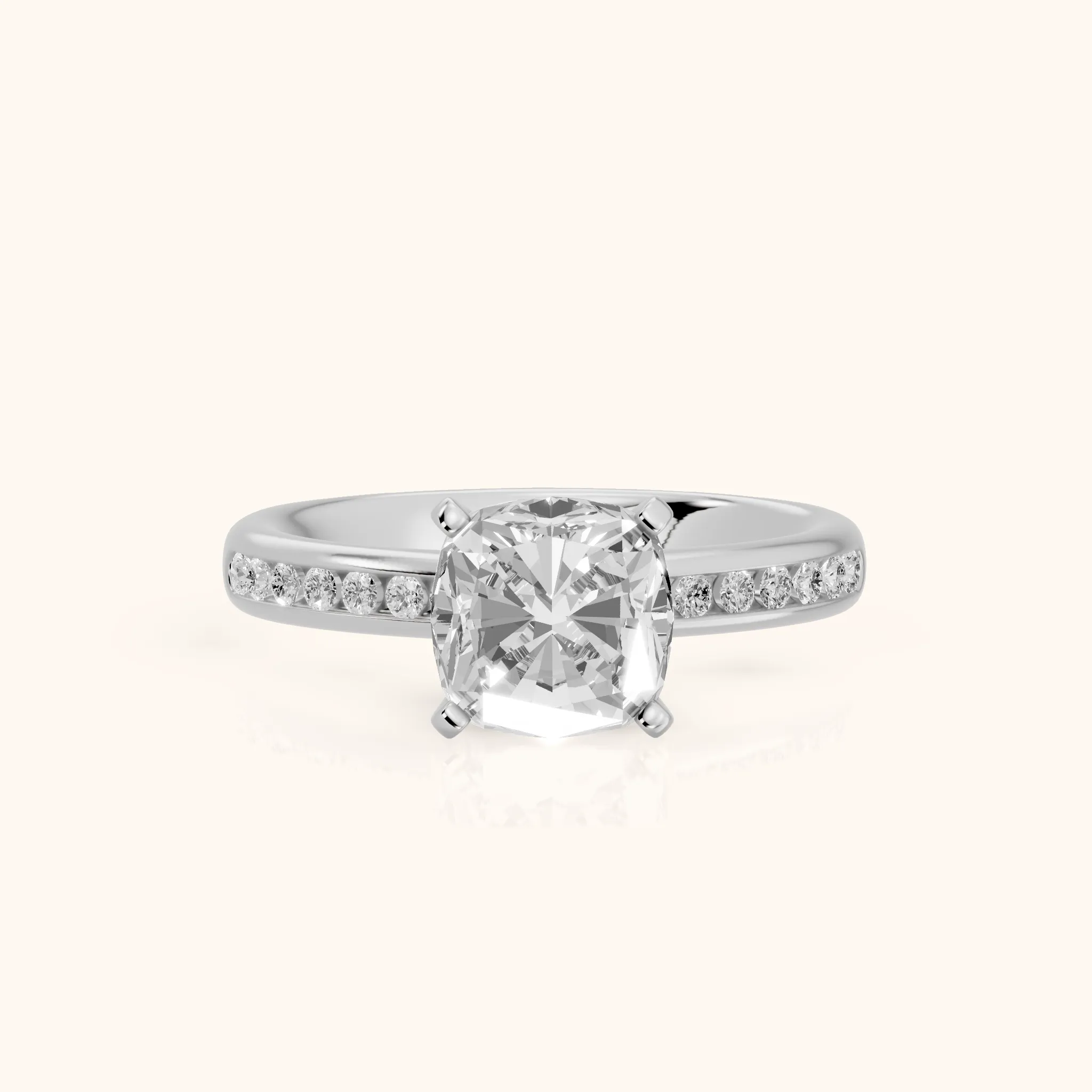 Corona Channel Set Cushion Diamond Engagement Ring in Silver — view 1
