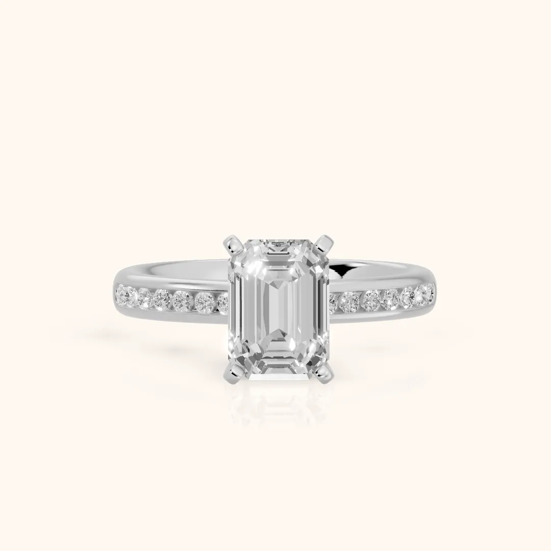 Corona Channel Set Emerald Diamond Engagement Ring in White Gold — view 2