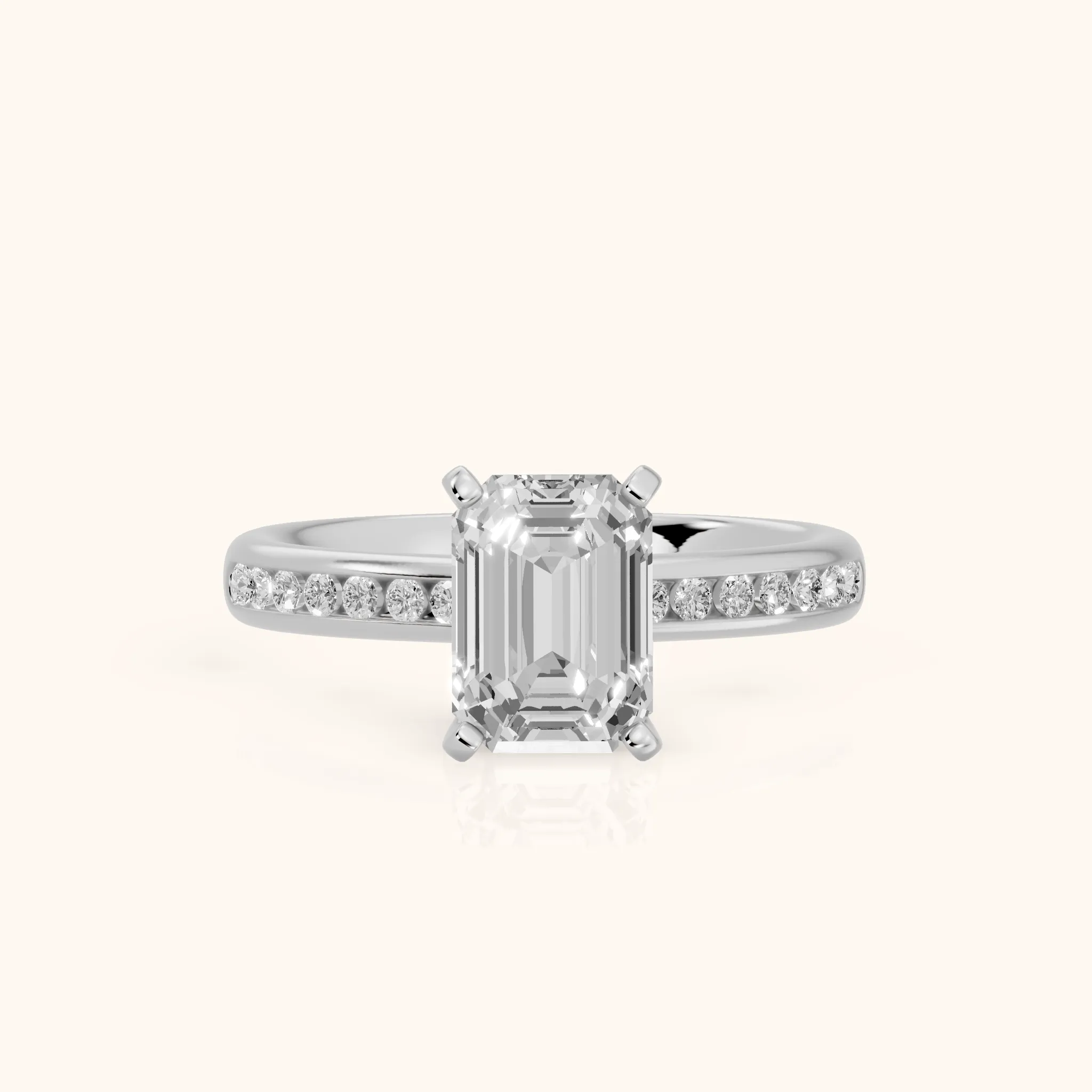 Corona Channel Set Emerald Diamond Engagement Ring in White Gold — view 1