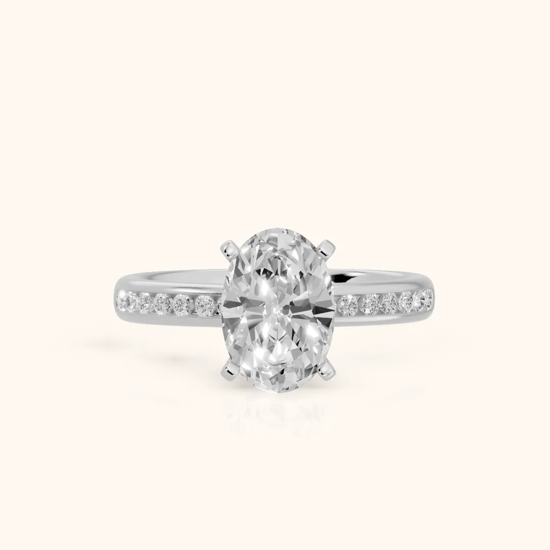 Corona Channel Set Oval Diamond Engagement Ring in Silver — view 2